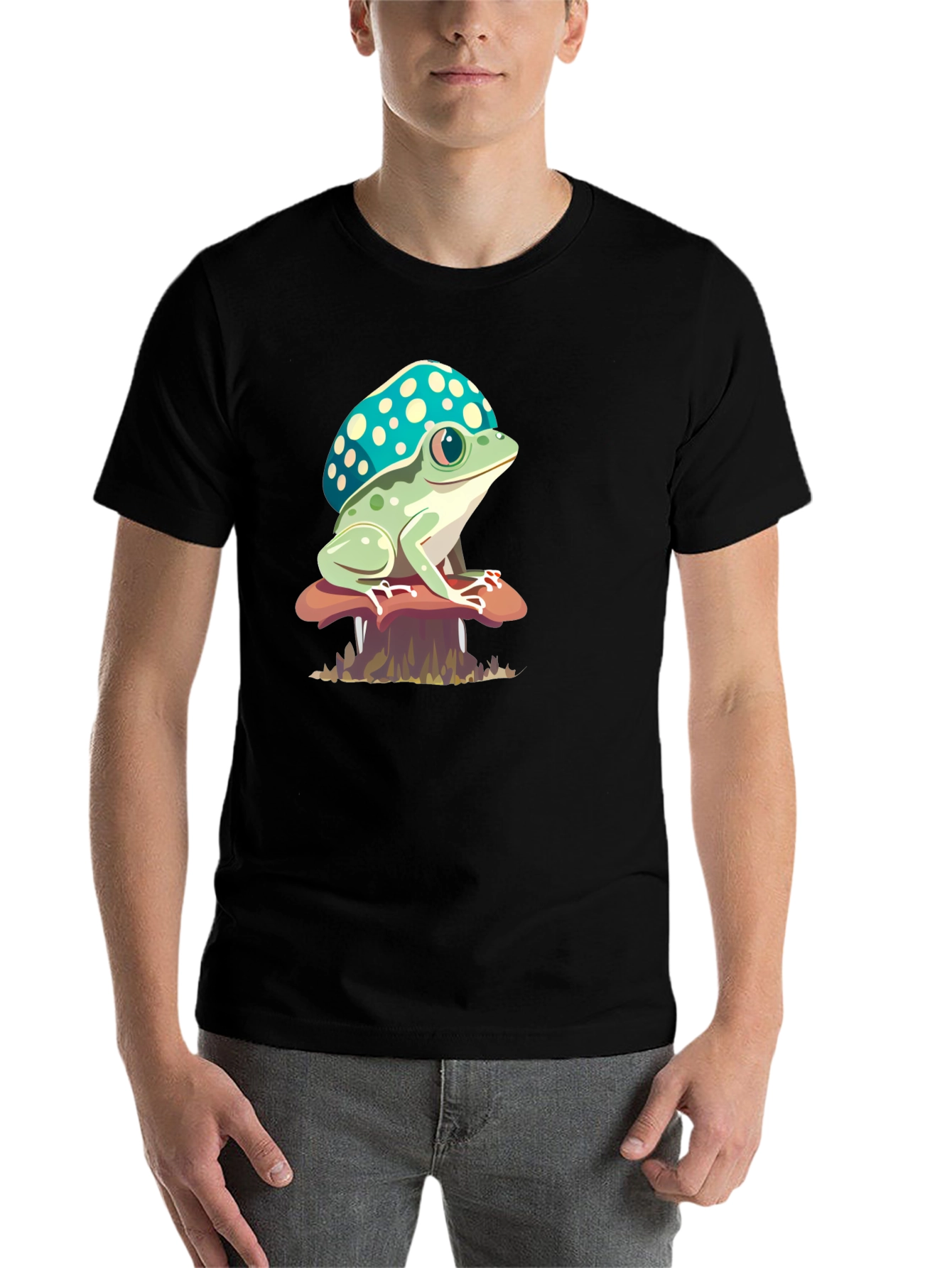Black Frog on Mushroom Tee view 7