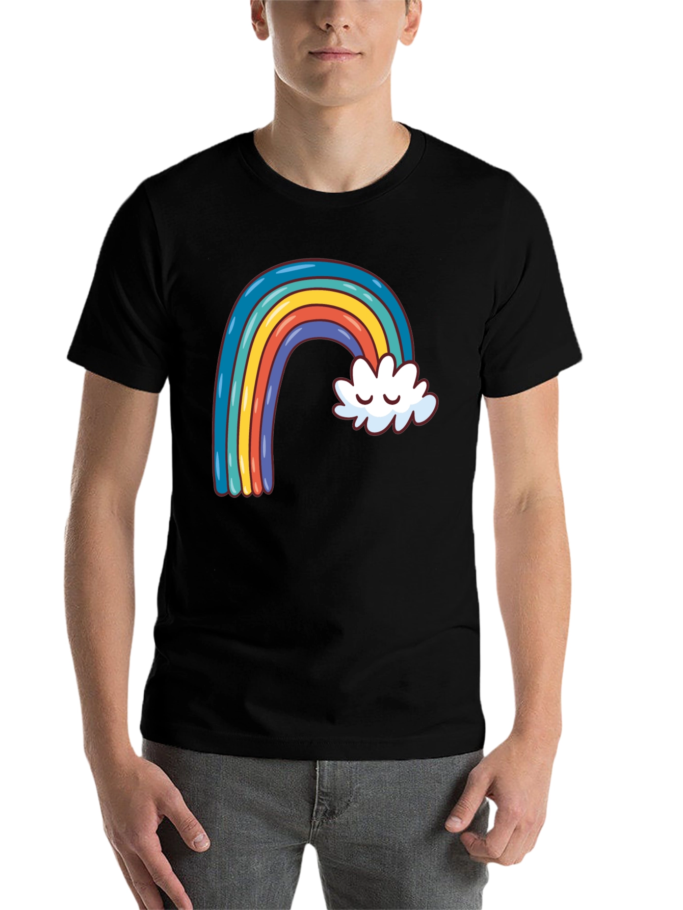 Black Rainbow & Cloud Graphic Tee - Black Cotton Casual Shirt view 7