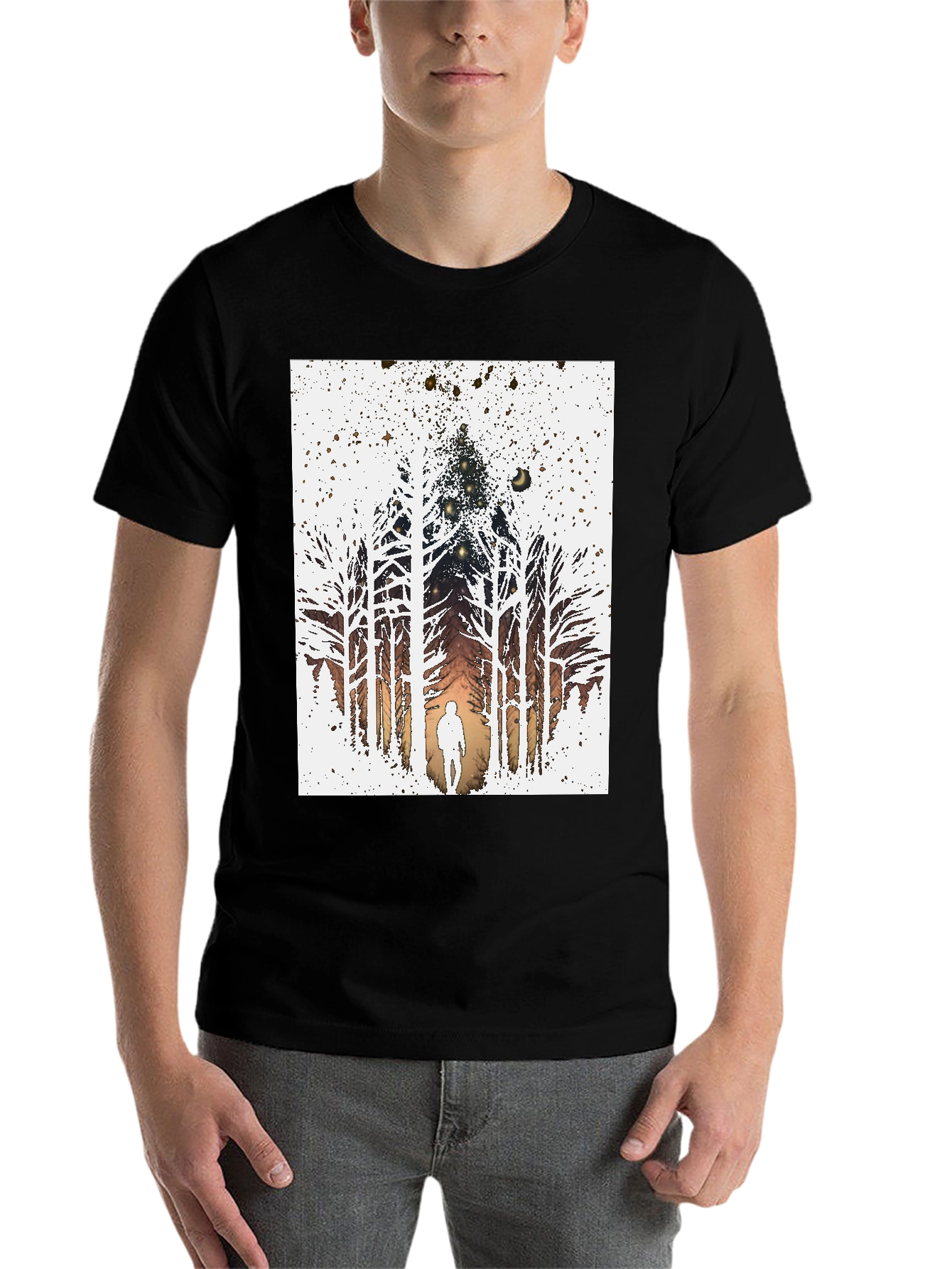 Black Eerie Forest T-Shirt - Silhouette in the Woods view 7