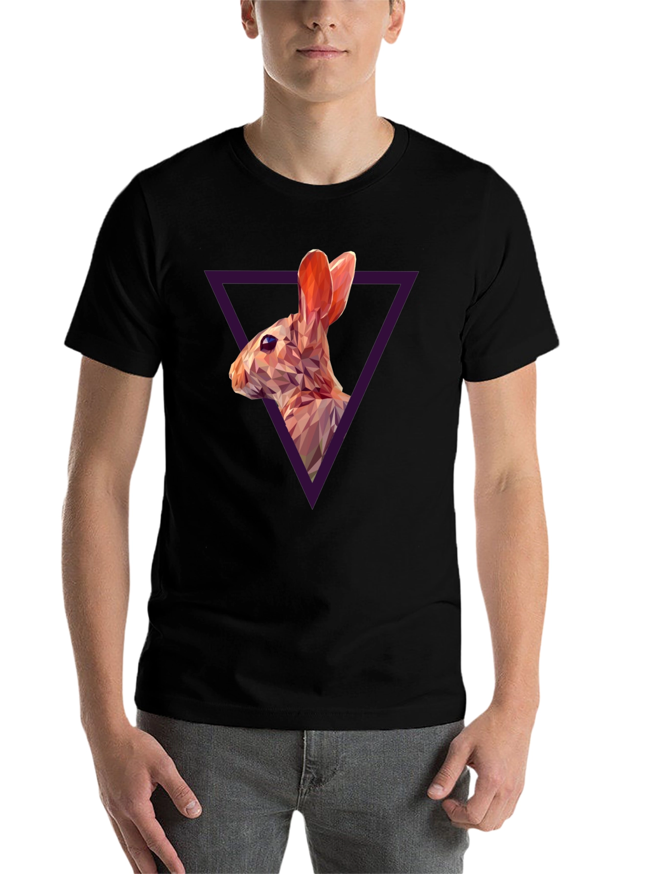 Black Geometric Rabbit Graphic Black T-Shirt view 7