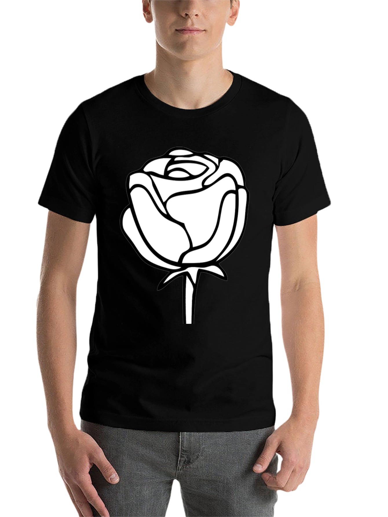 Black Black T-Shirt with White Rose Design view 7