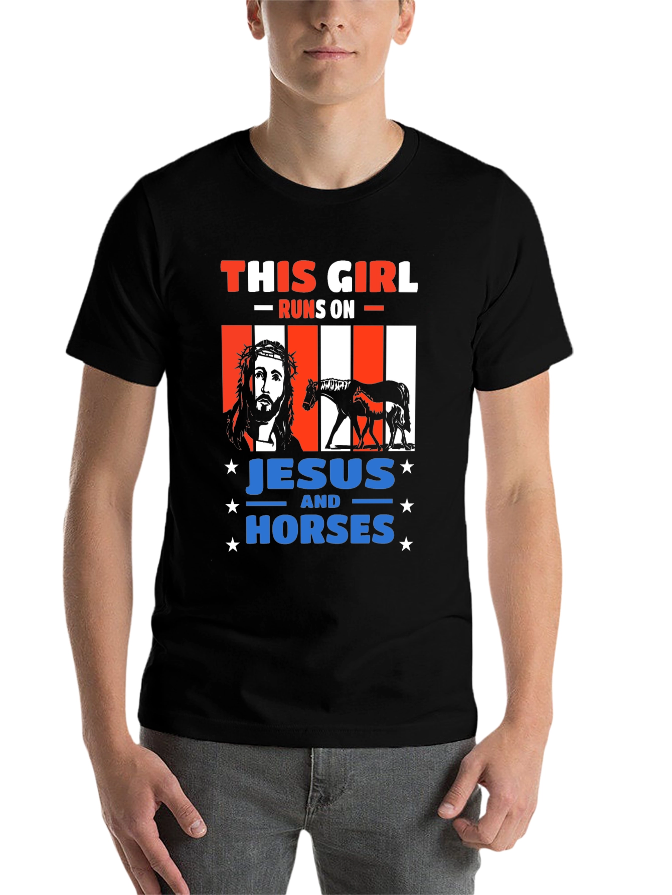 Black This Girl Runs On Jesus and Horses T-Shirt view 7
