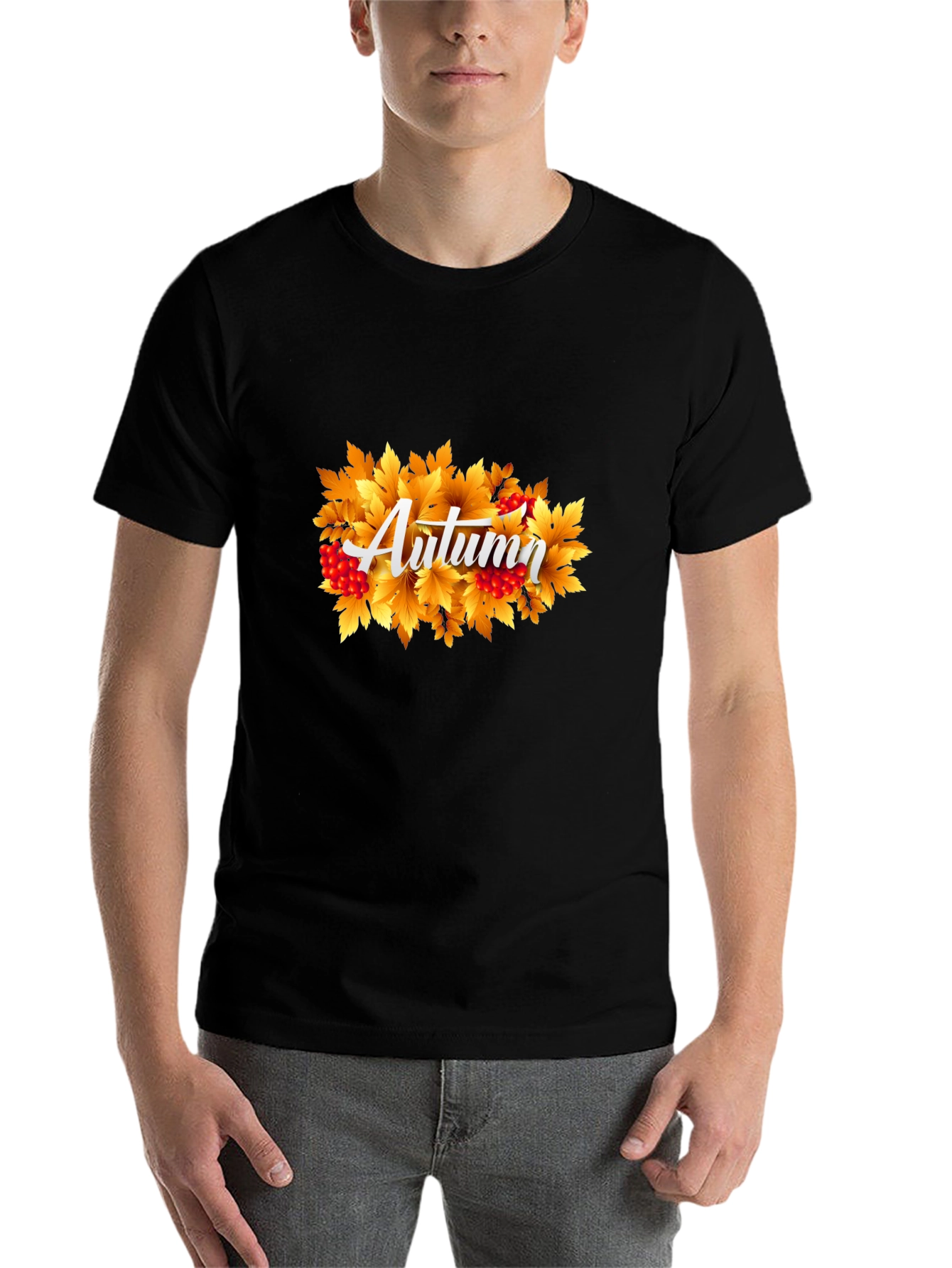 Black Autumn Leaves Graphic Tee - Black Cotton view 7