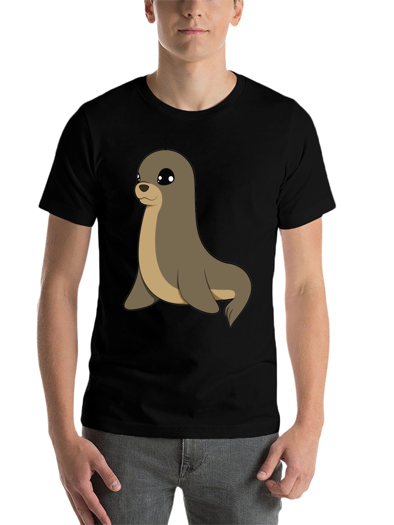 Black Cute Seal Graphic Tee - Casual Black T-Shirt view 7