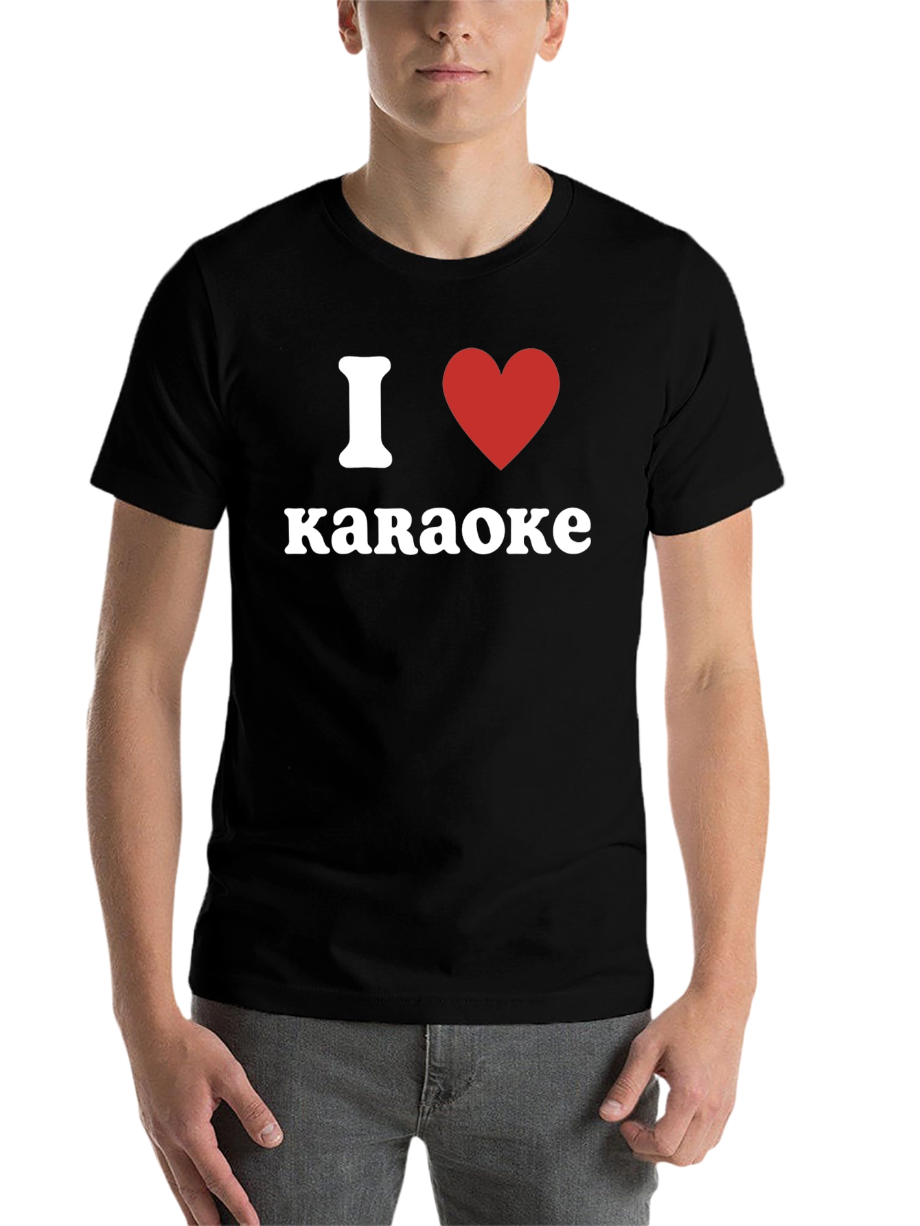 Black I Love Karaoke T-Shirt - Red Heart Design view 7