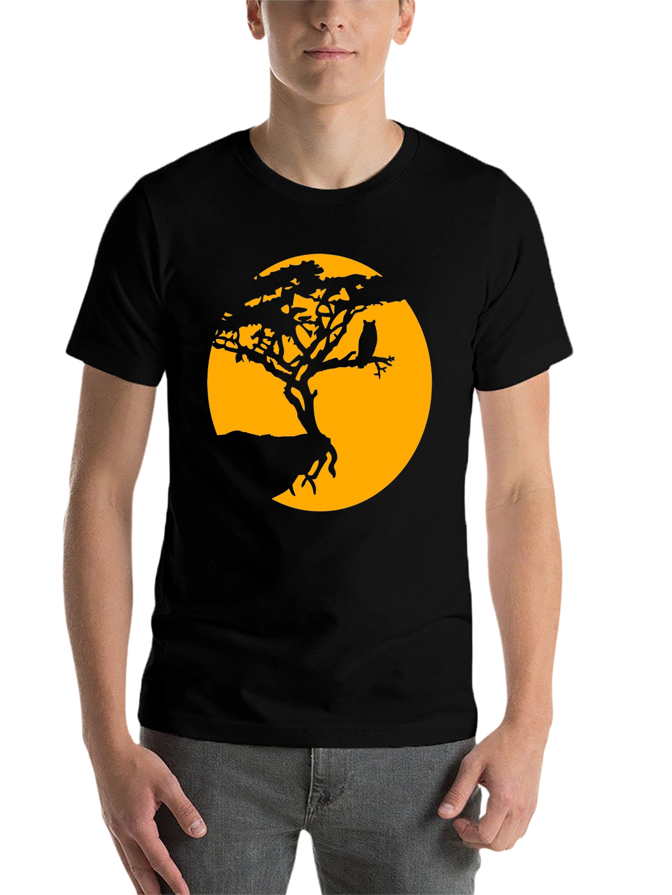 Black Owl Tree Silhouette T-Shirt - Men's Graphic Tee view 7