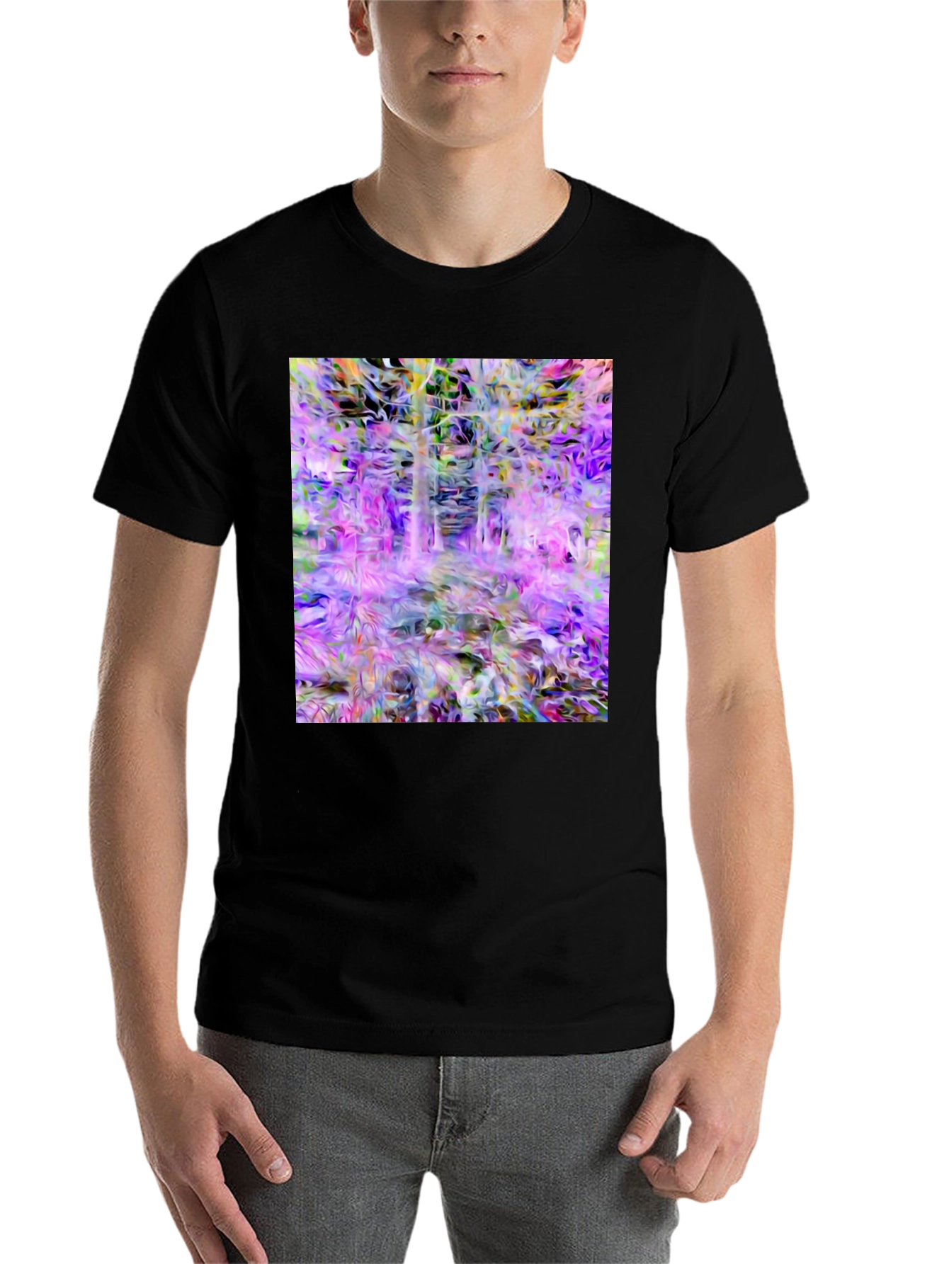Black Abstract Forest Print Black T-Shirt view 7