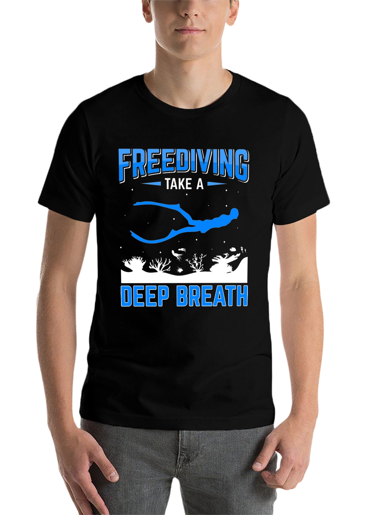 Black Freediving Deep Breath Graphic T-Shirt view 7
