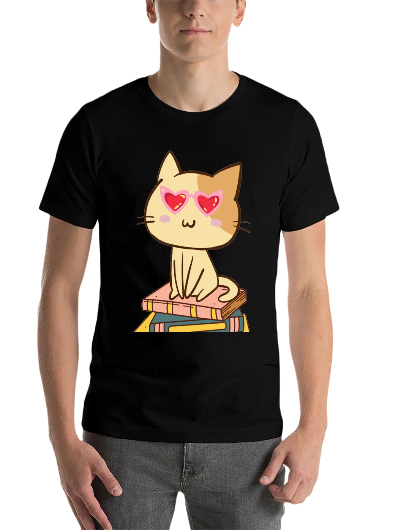 Black Cute Cat Reading Books T-Shirt view 7