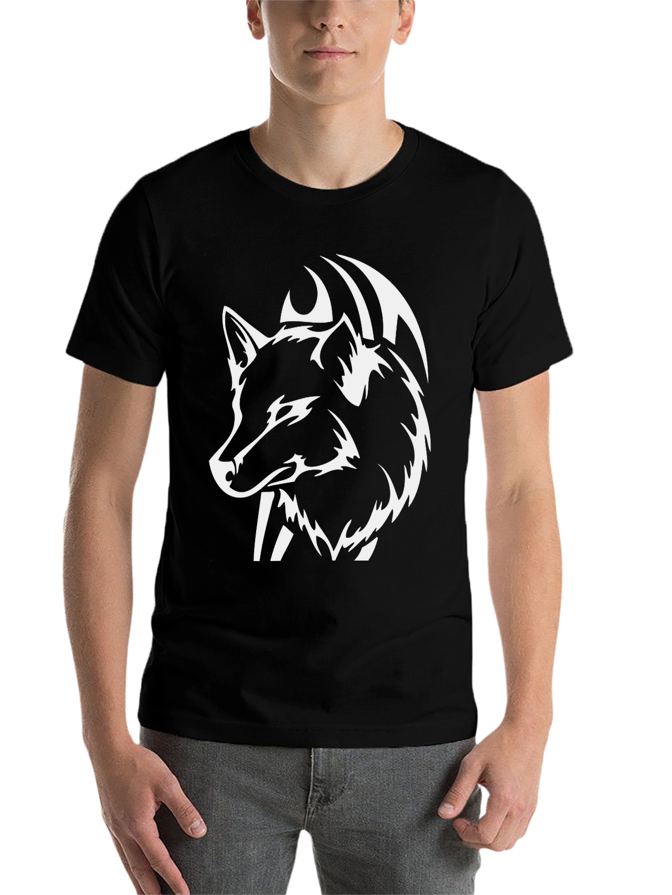 Black Black Wolf Graphic Tee - Stylish Animal Print Shirt view 7