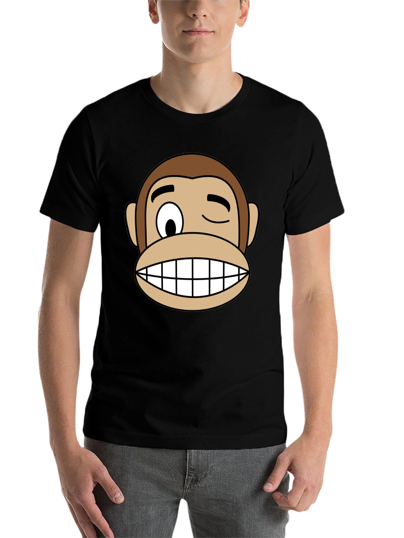 Black Funny Monkey Face Graphic Black T-Shirt view 7