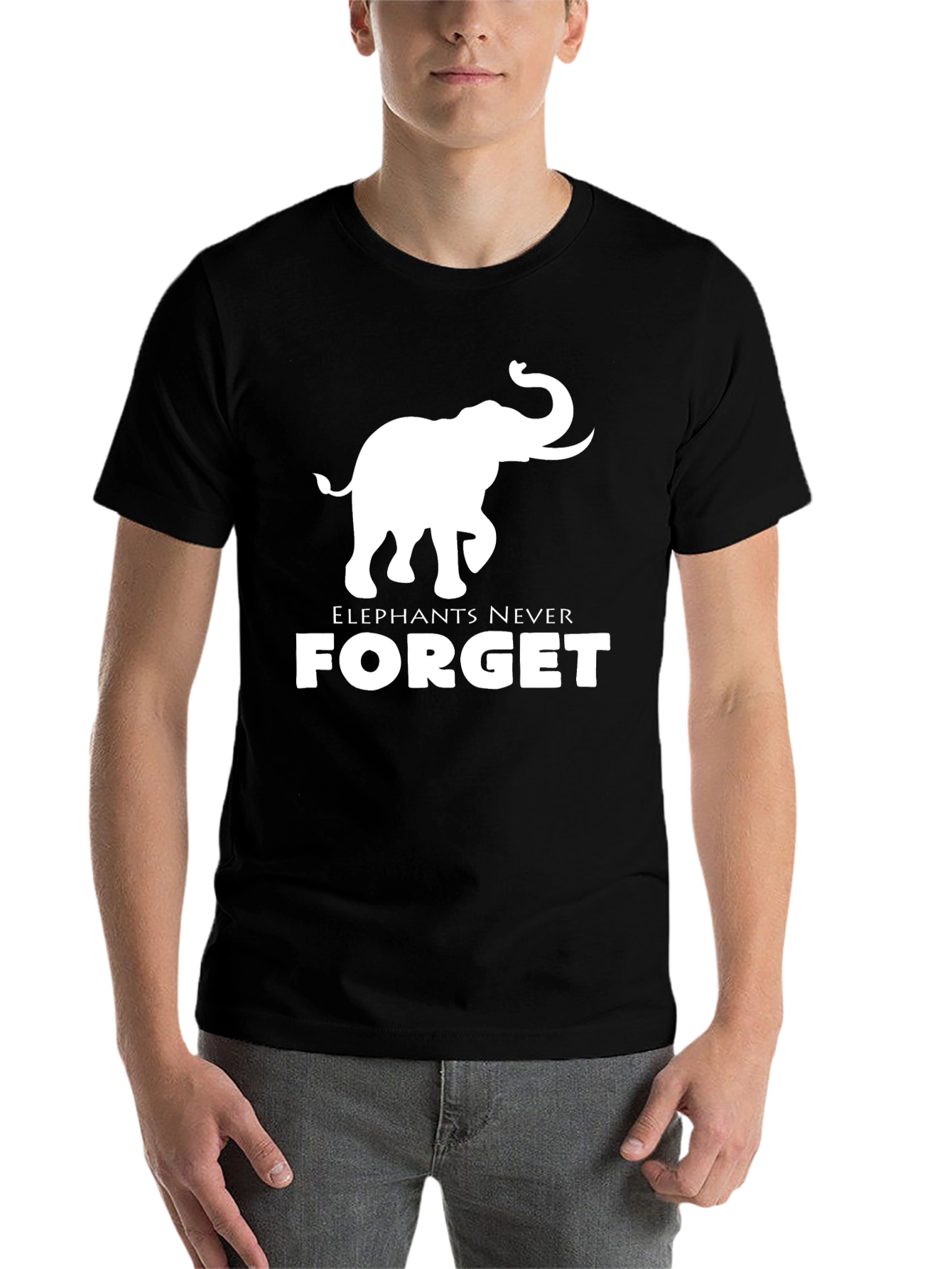 Black Elephant Never Forget Black Graphic Tee view 7