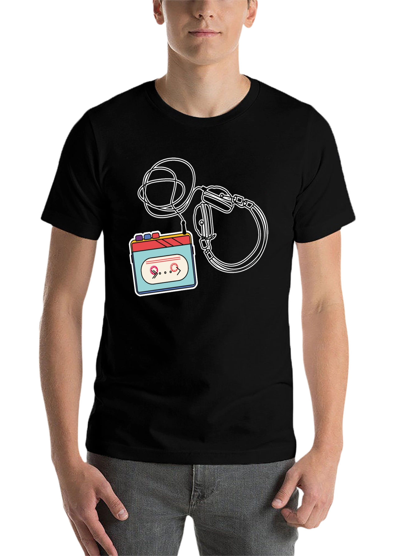 Black Retro Cassette & Headphones Graphic Tee view 7
