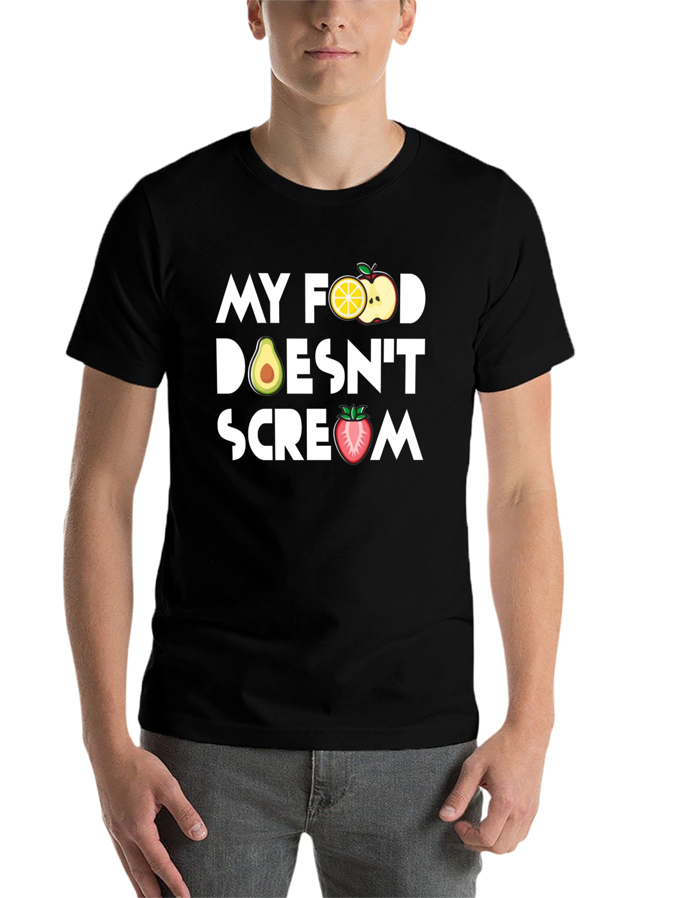 Black Vegan T-Shirt - My Food Doesn't Scream view 7