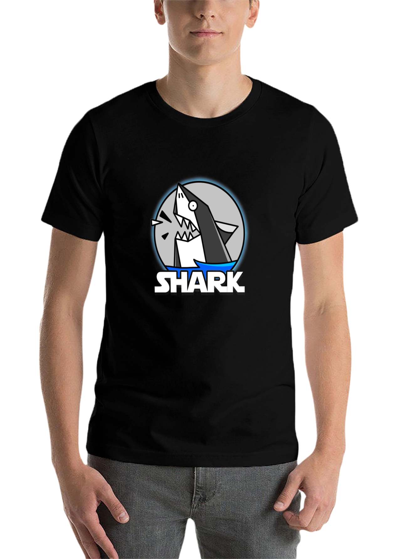 Black Cartoon Shark Graphic Black T-Shirt view 7