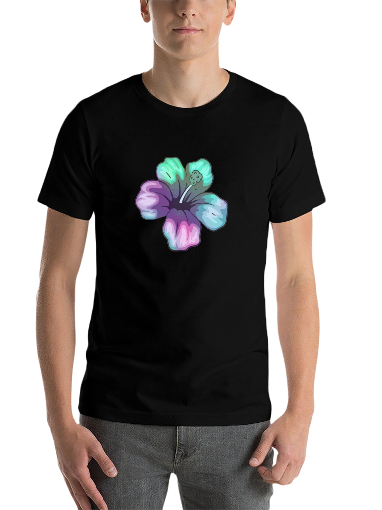 Black Hibiscus Flower Graphic Tee - Casual Comfort view 7