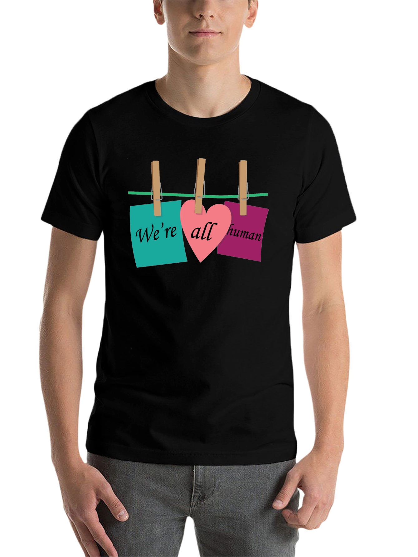 Black We're All Human T-Shirt - Equality & Love Design view 7