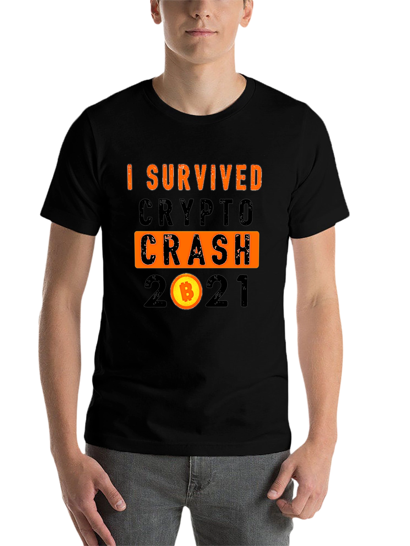Black I Survived Crypto Crash 2021 T-Shirt view 7