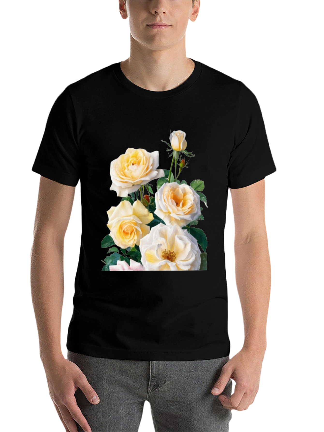 Black Floral Rose Graphic T-Shirt - Soft Cotton Blend view 7