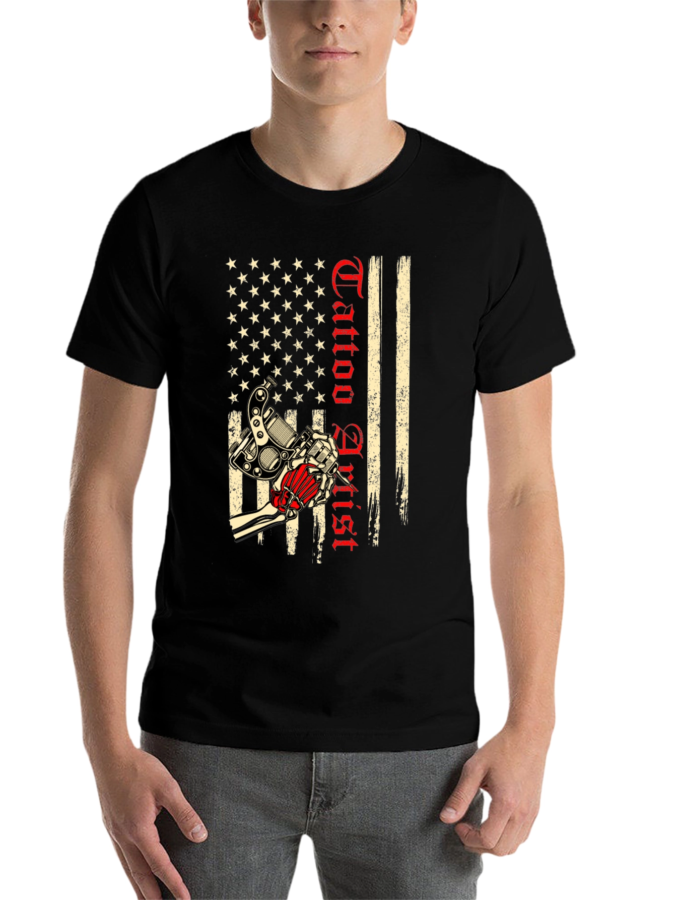 Black Tattoo Artist USA Flag Graphic T-Shirt view 7