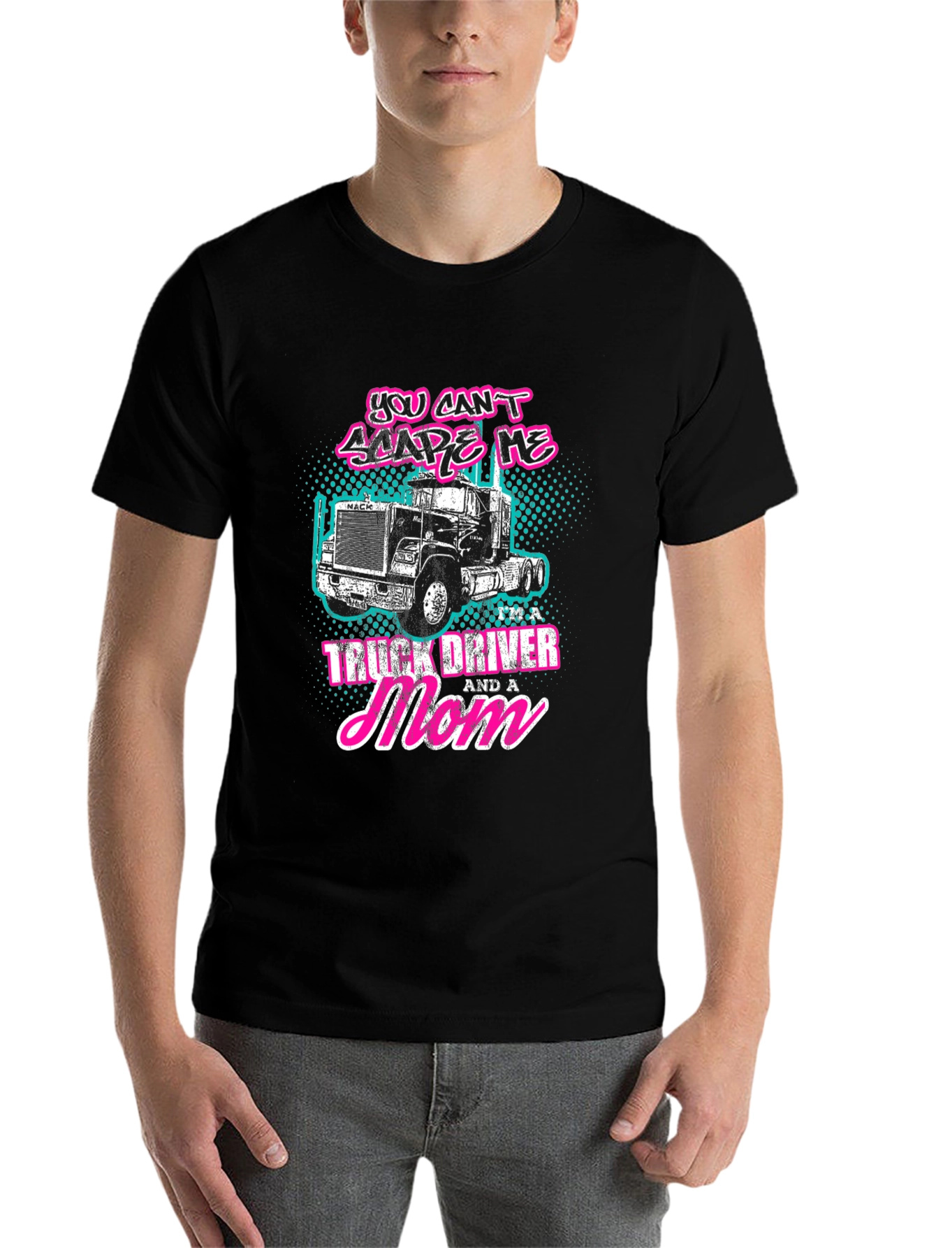 Black Truck Driver Mom T-Shirt - Black Crew Neck Tee view 7