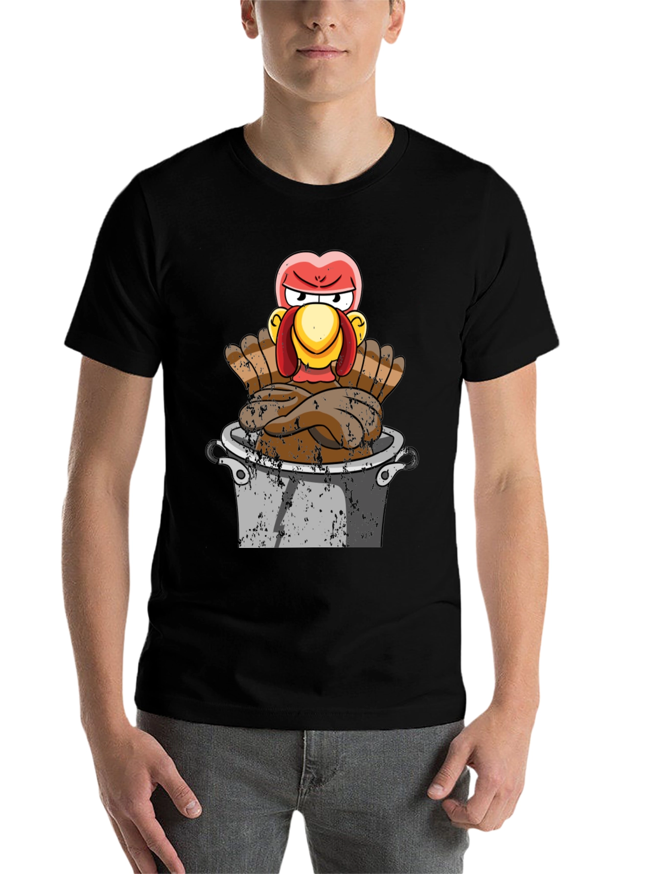 Black Funny Turkey in Pot T-Shirt - Thanksgiving Humor view 7