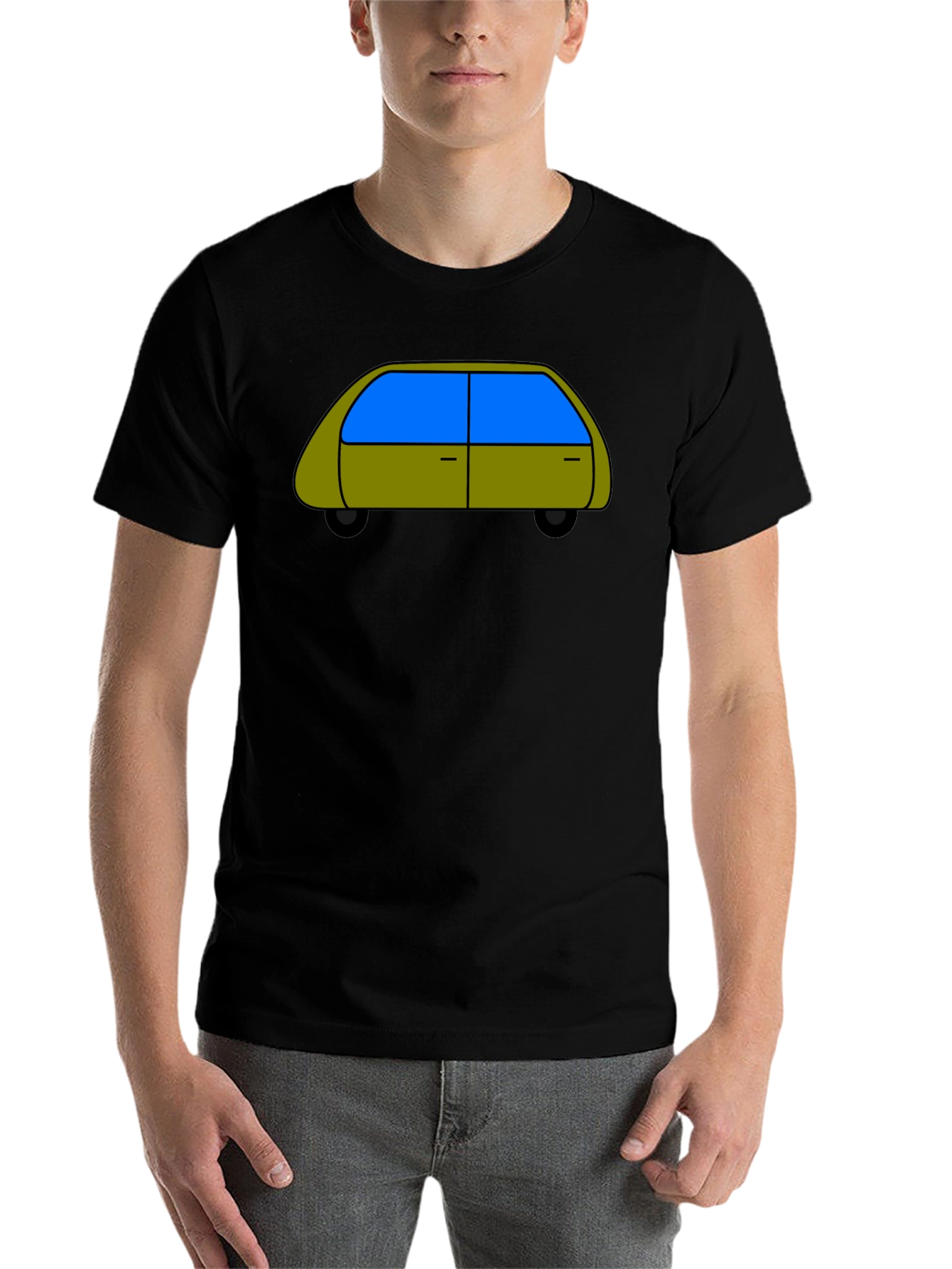 Black Cartoon Car Graphic Tee - Black Cotton T-Shirt view 7