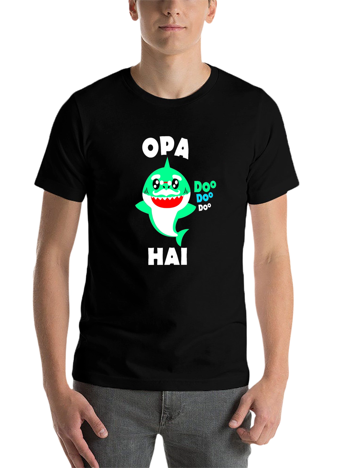 Black Opa Hai Funny Shark T-Shirt - Grandfather Shark Tee view 7