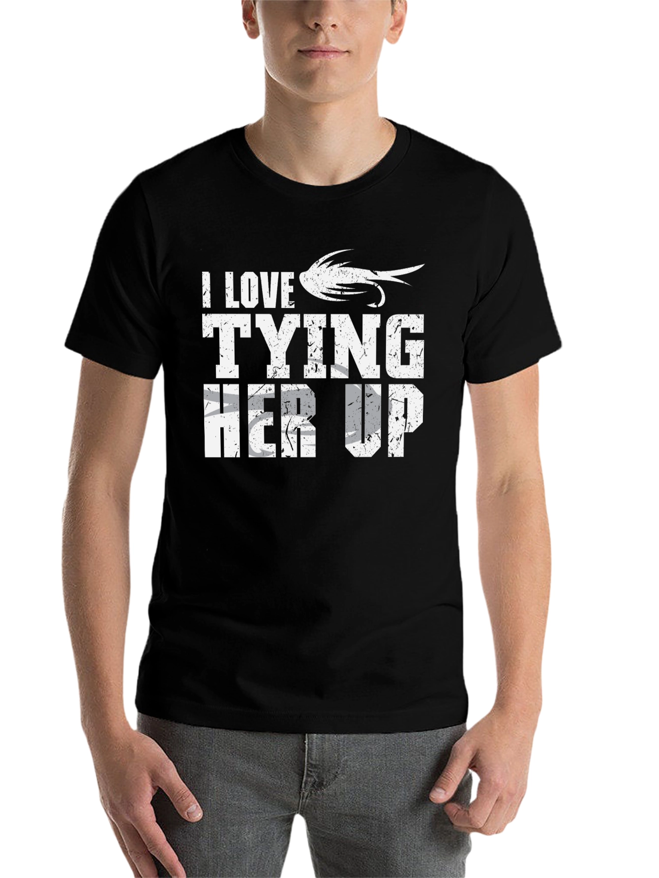 Black I Love Tying Her Up Funny Fishing T-Shirt view 7