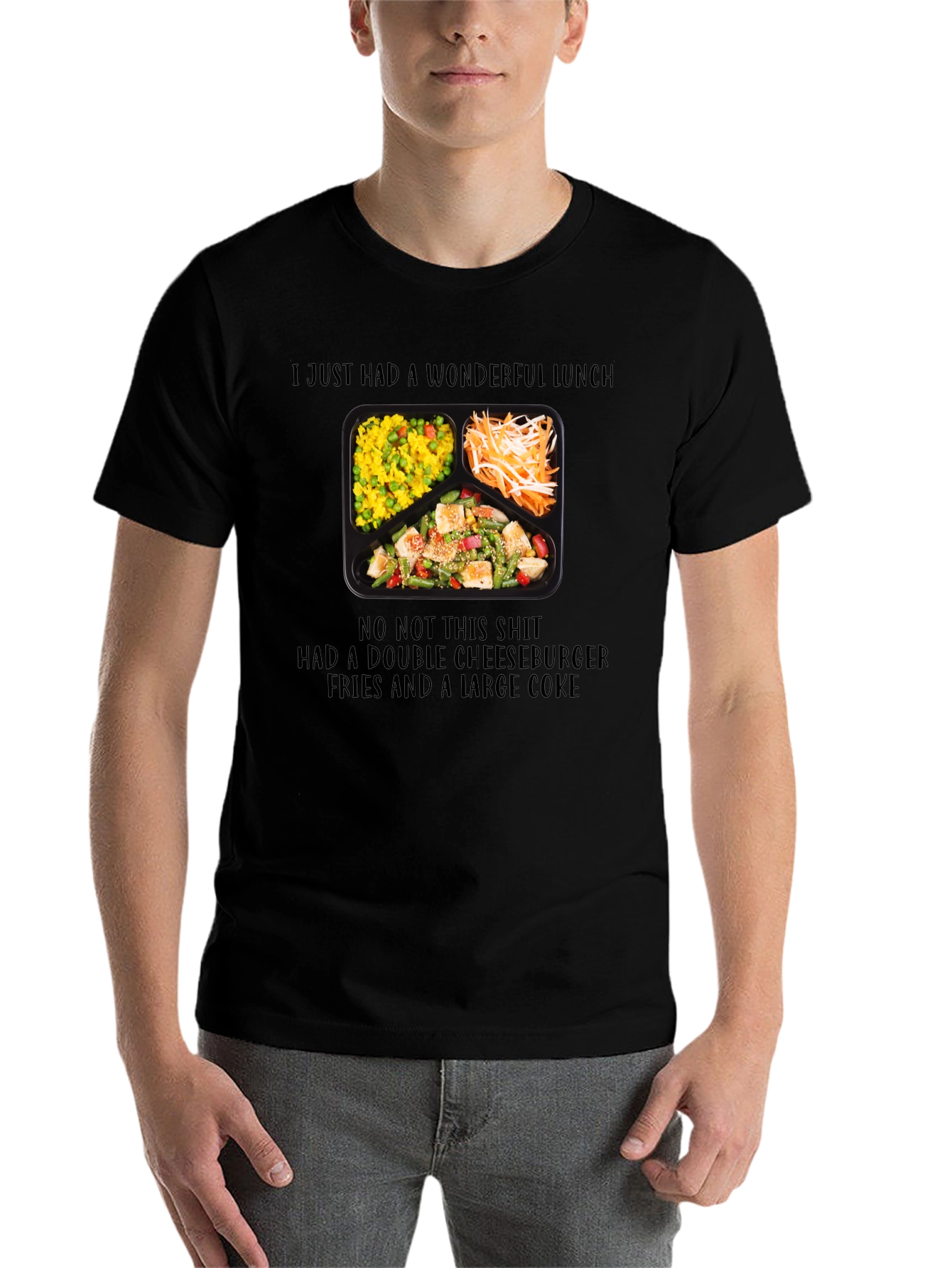 Black Funny "Wonderful Lunch" T-Shirt view 7