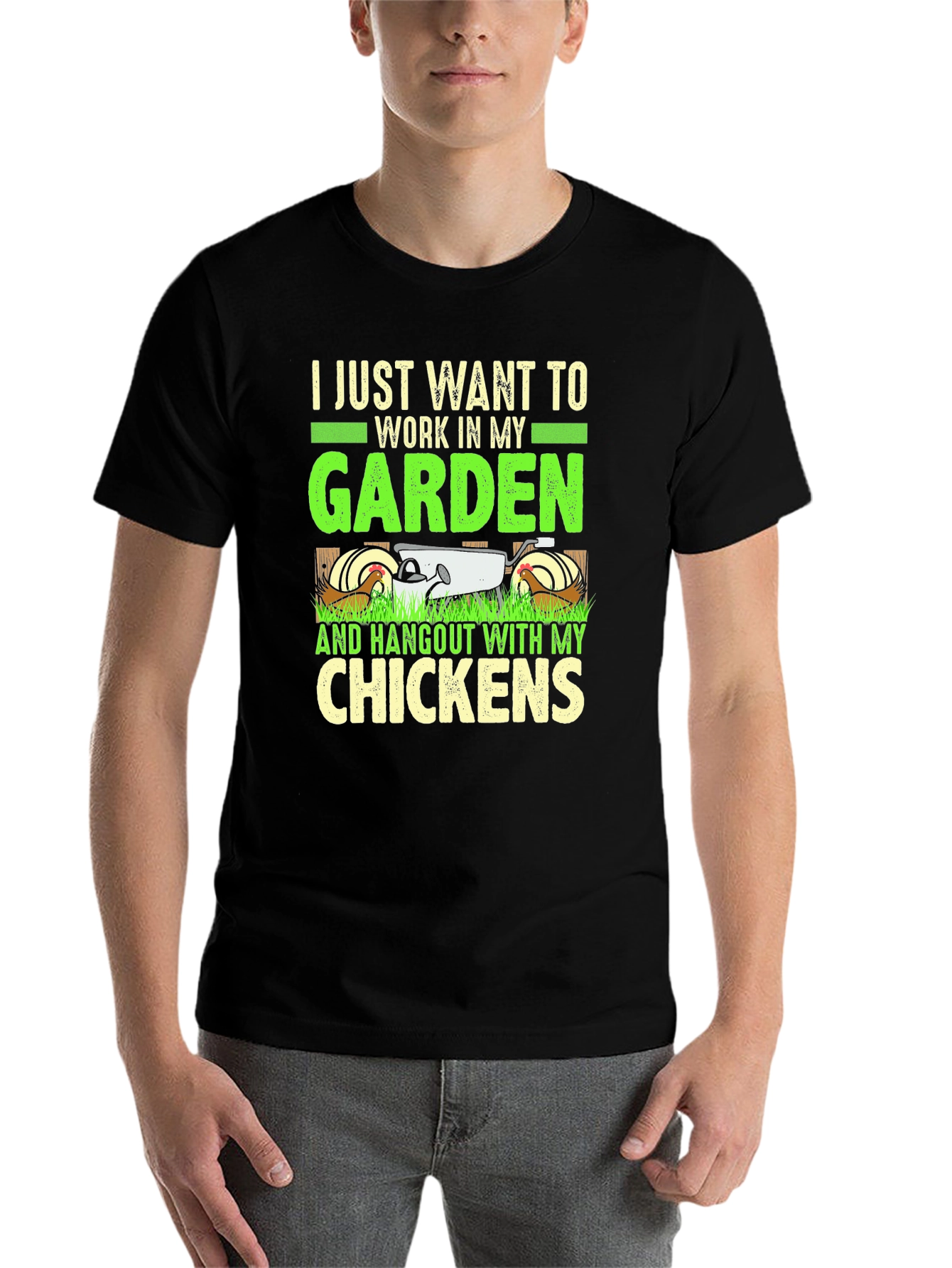 Black Garden and Chickens Graphic T-Shirt view 7