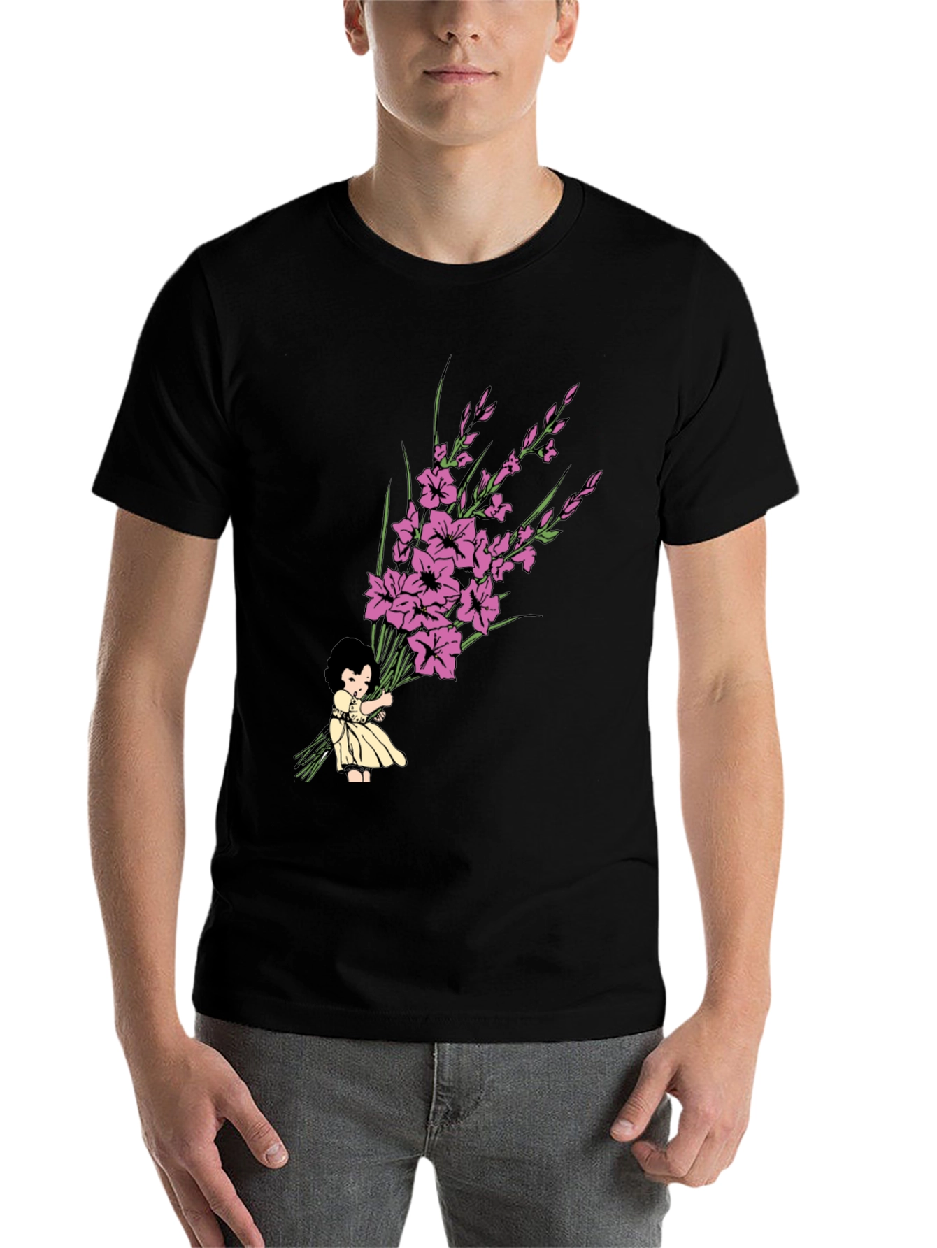 Girl Holding Flower Bouquet Graphic Tee - 7