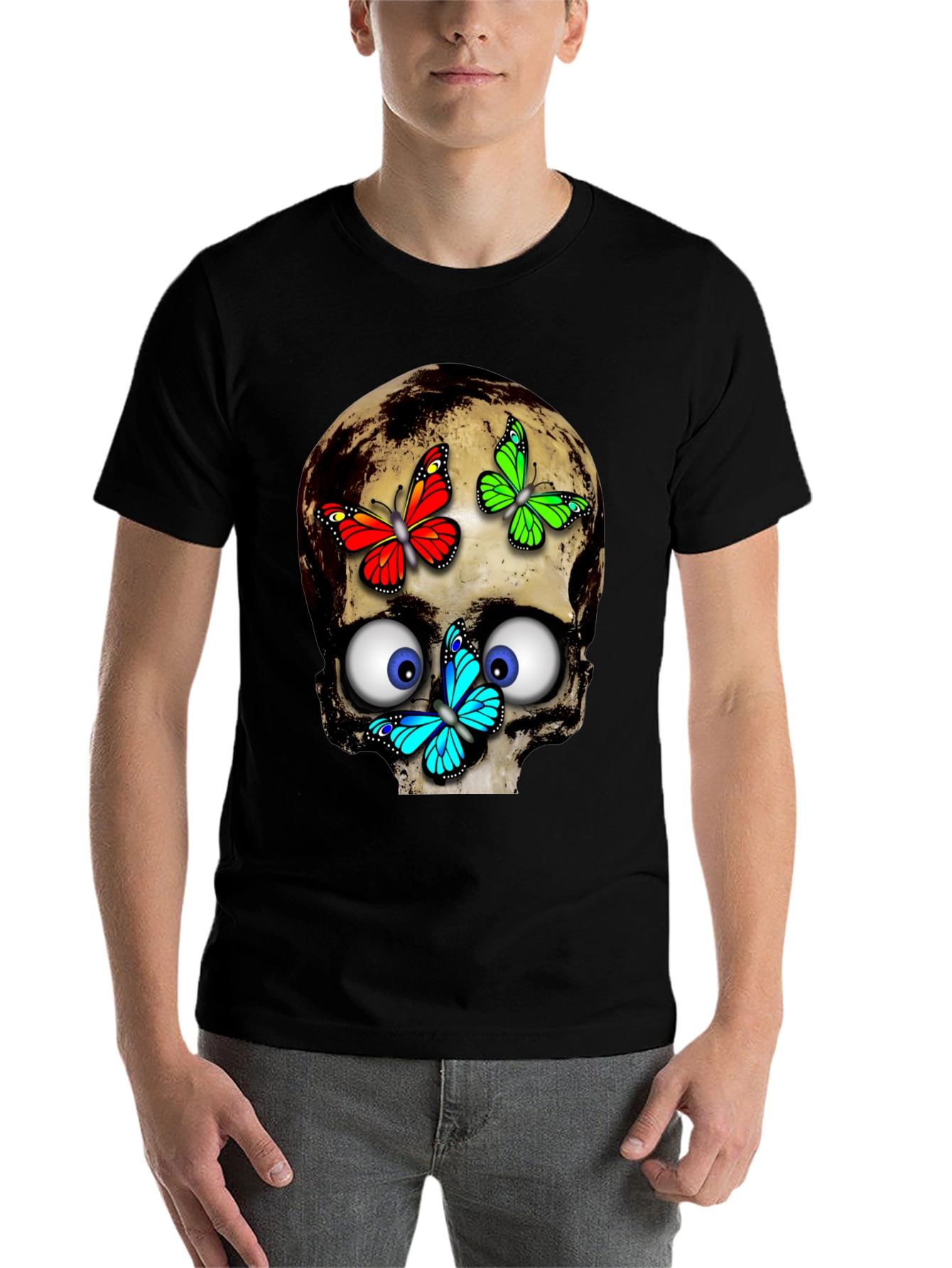 Black Skull & Butterflies Graphic Tee - Black view 7