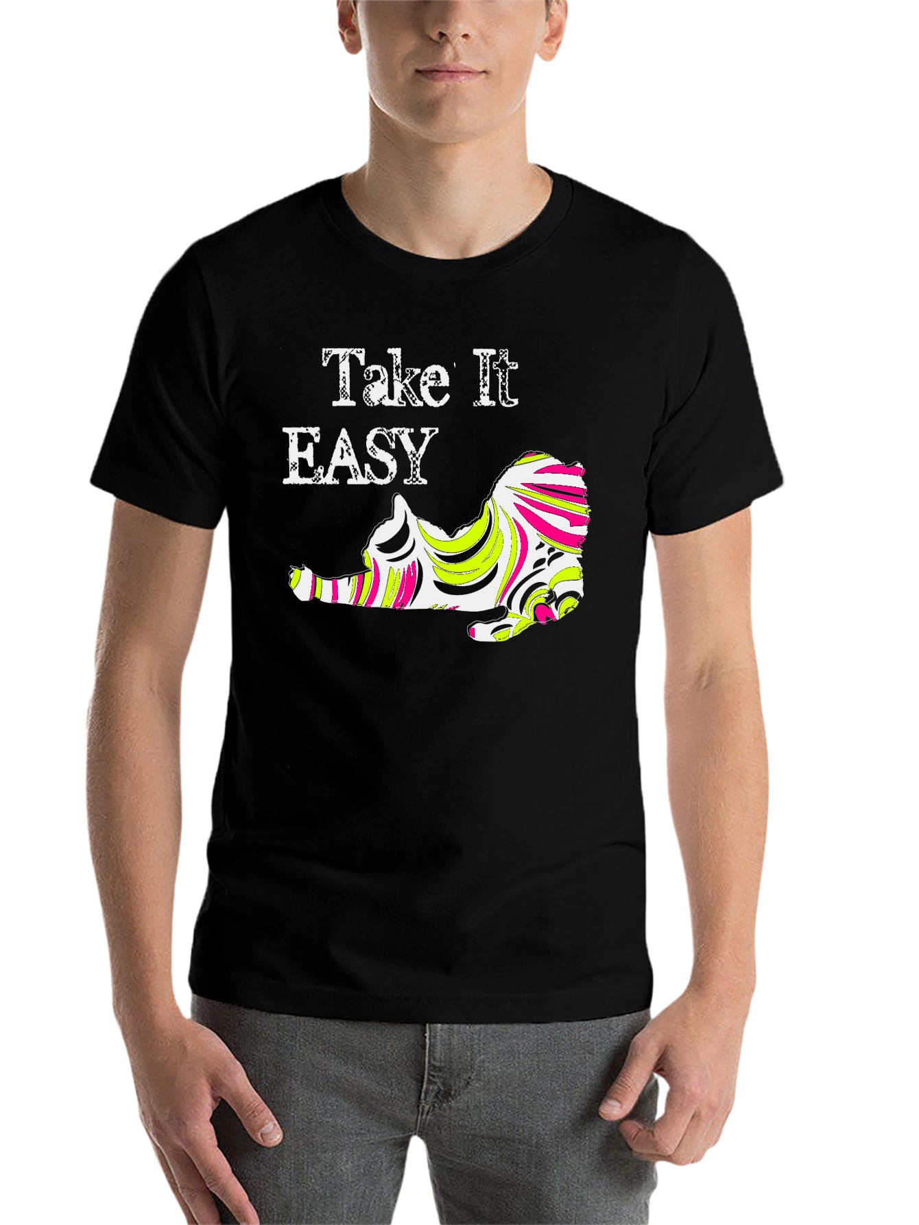 Black Take It Easy Cat Graphic Tee - Black view 7