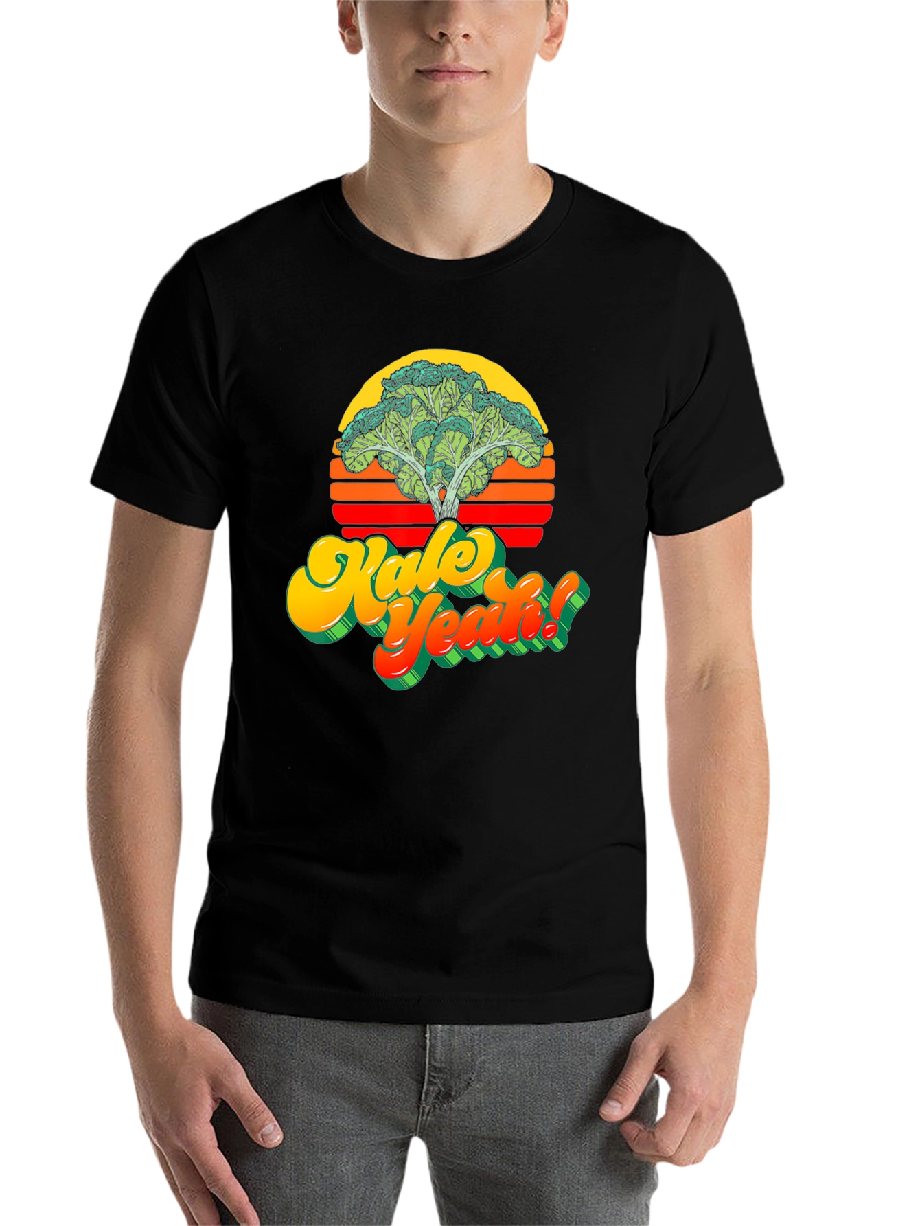 Black Kale Yeah! Graphic T-Shirt - Retro Vegan Style view 7