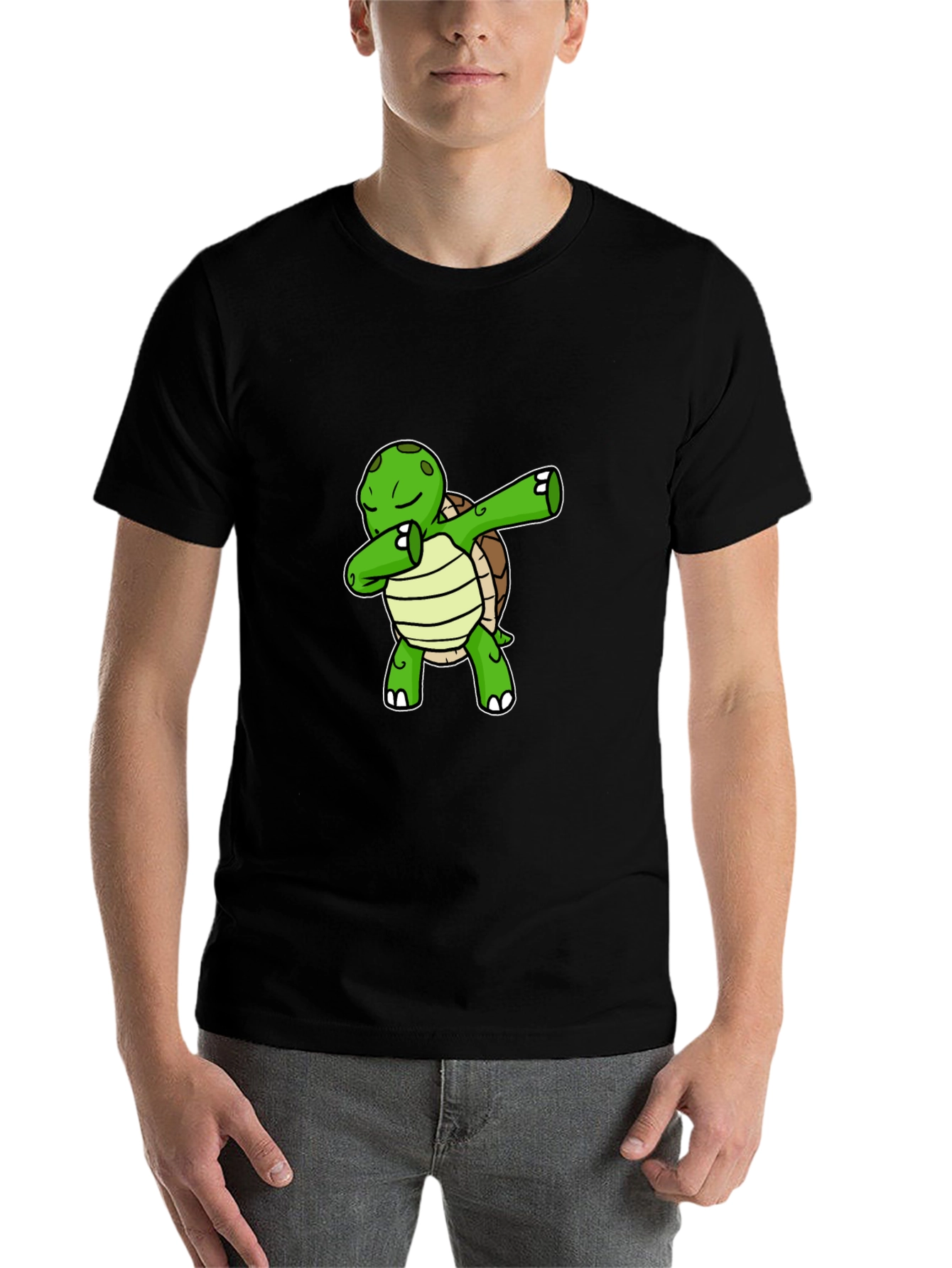 Black Dabbing Turtle Graphic Tee - Black Cotton T-Shirt view 7