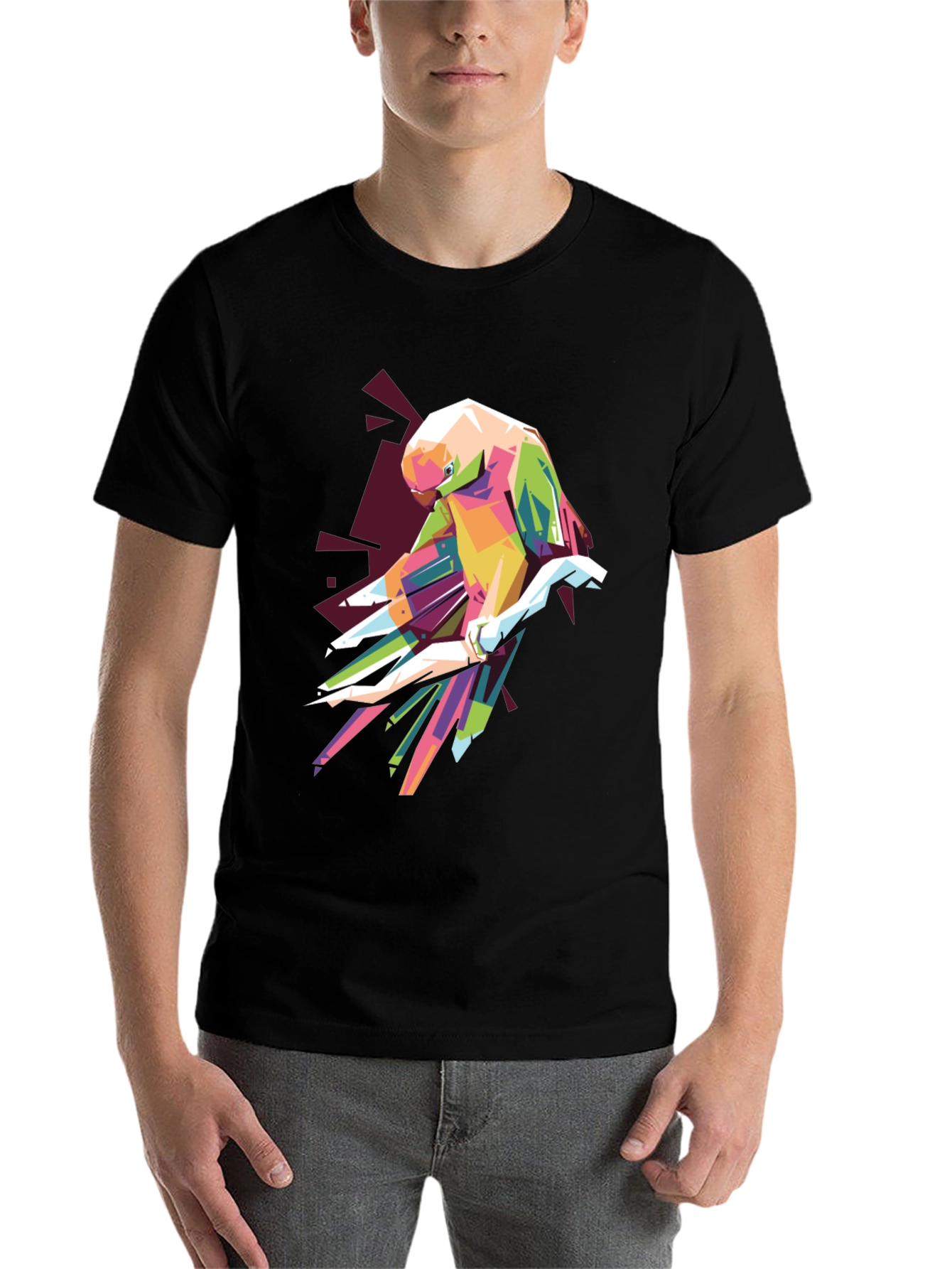 Black Geometric Parrot Graphic T-Shirt view 7