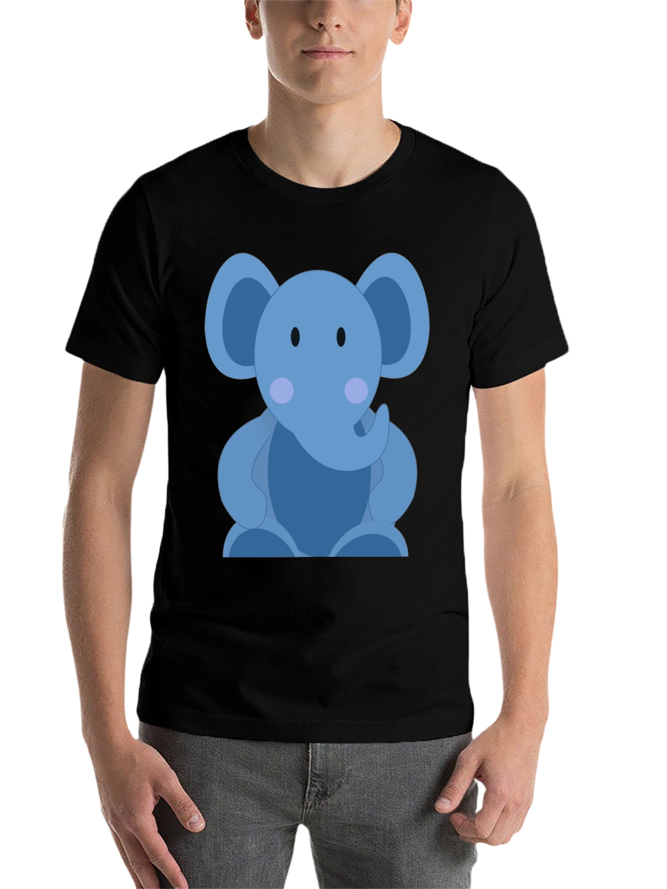 Black Cute Elephant Graphic Print Black T-Shirt view 7