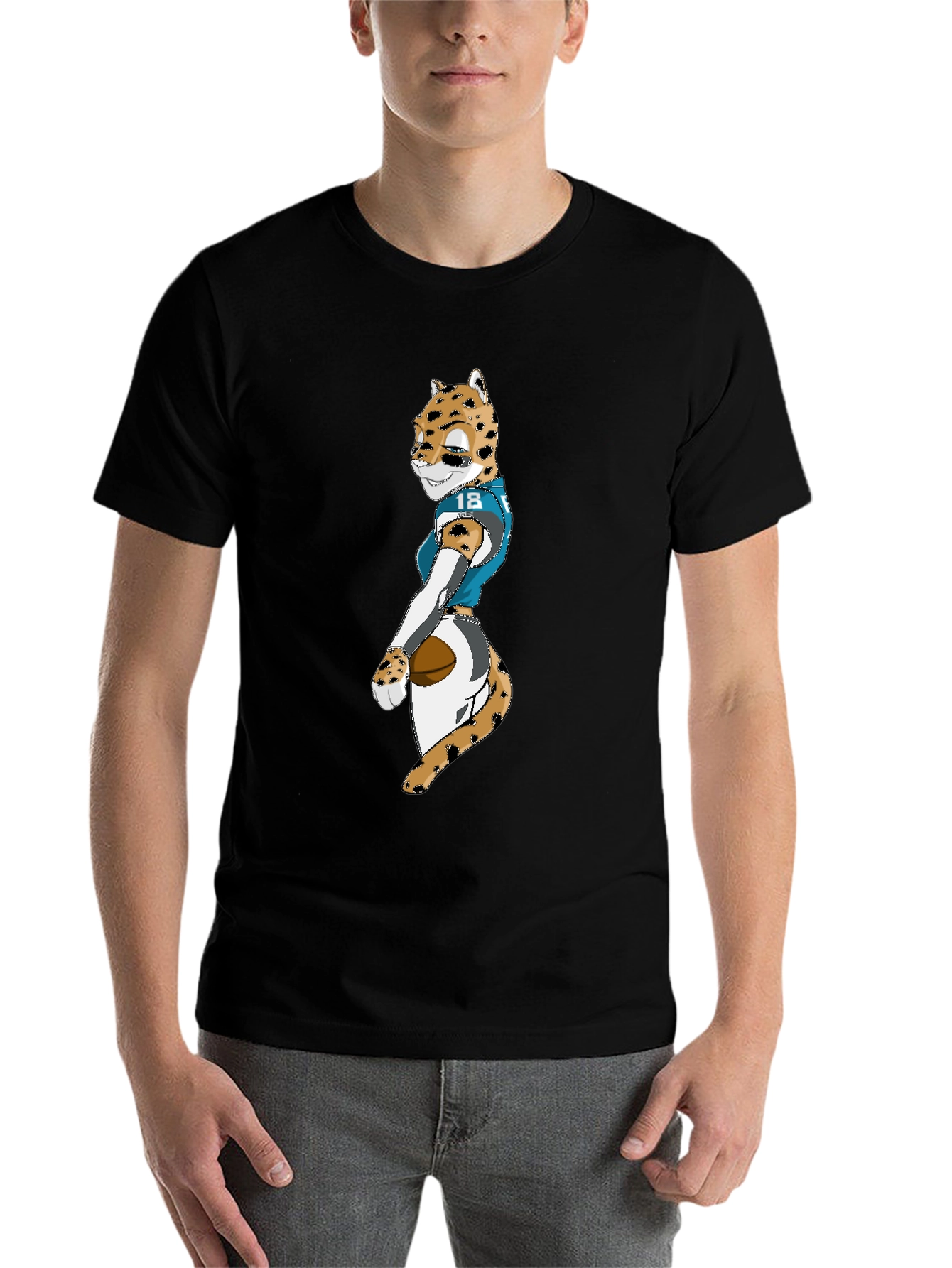 Black Black Tee with Jaguar Football Player Graphic view 7