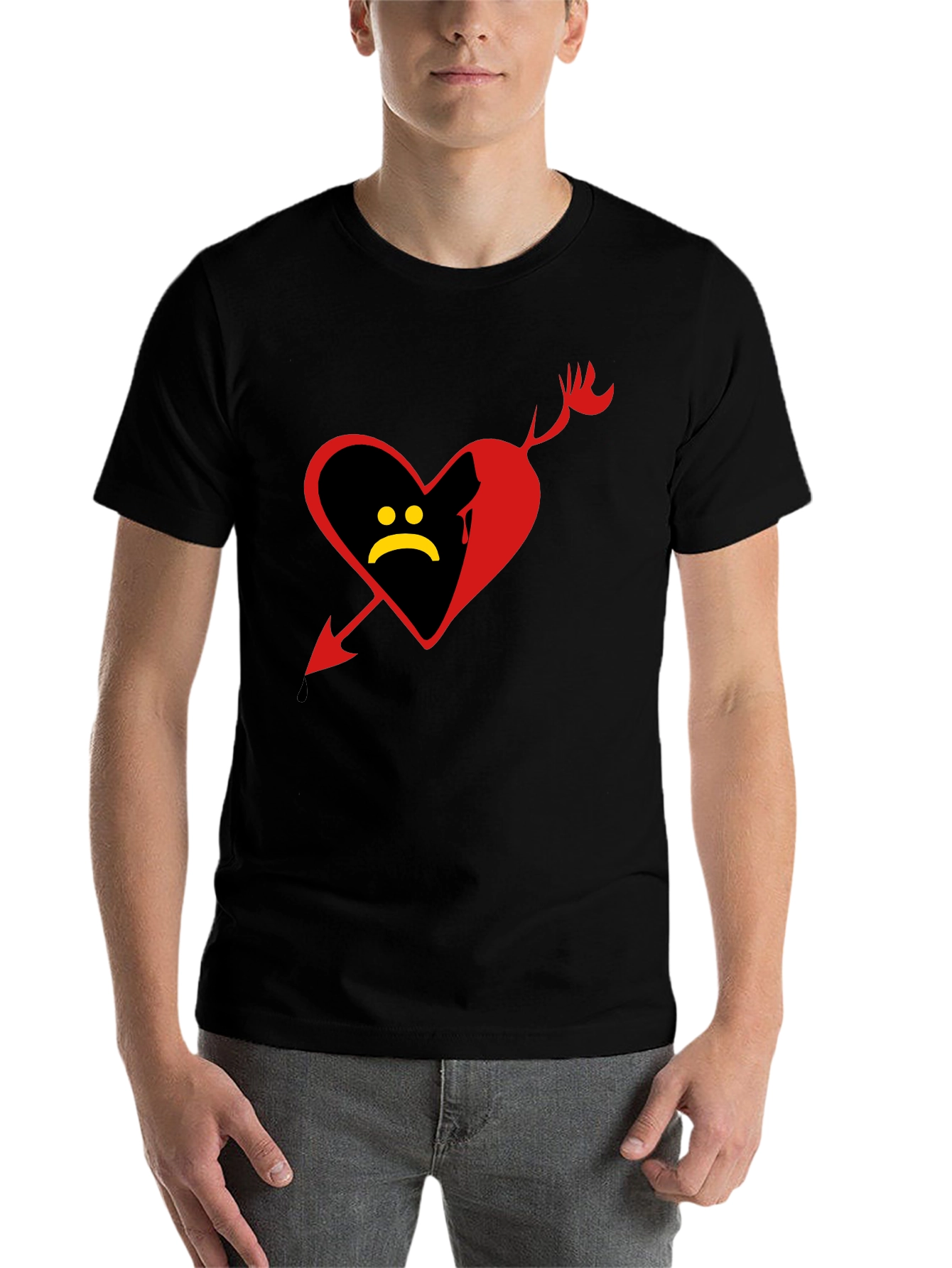 Sad Heart Graphic Tee - Black Cotton Shirt - 7