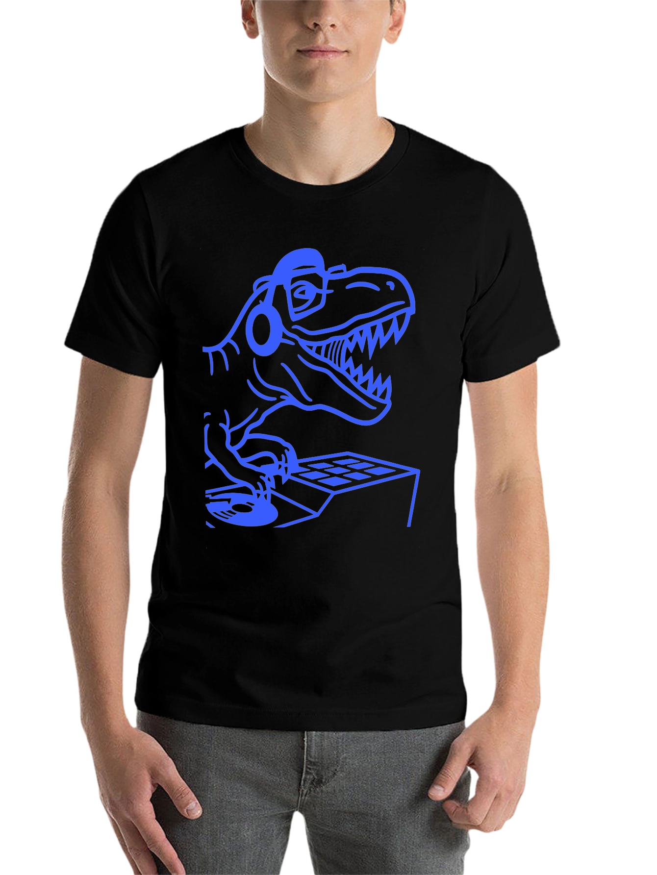 Black DJ Dinosaur Graphic Tee - Black Cotton T-Shirt view 7