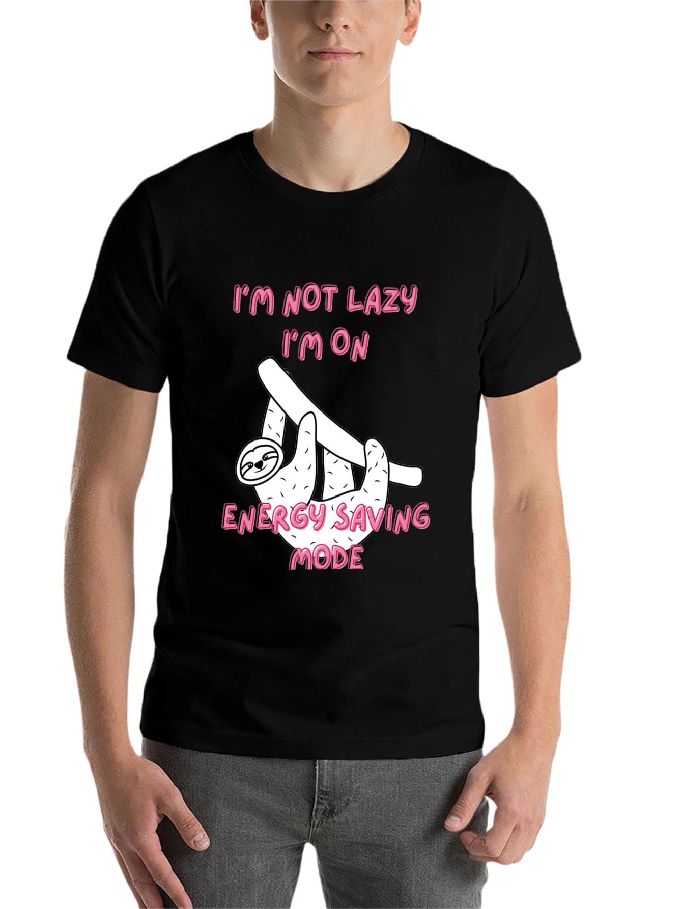 Black Funny Sloth Energy Saving Mode Black T-Shirt view 7