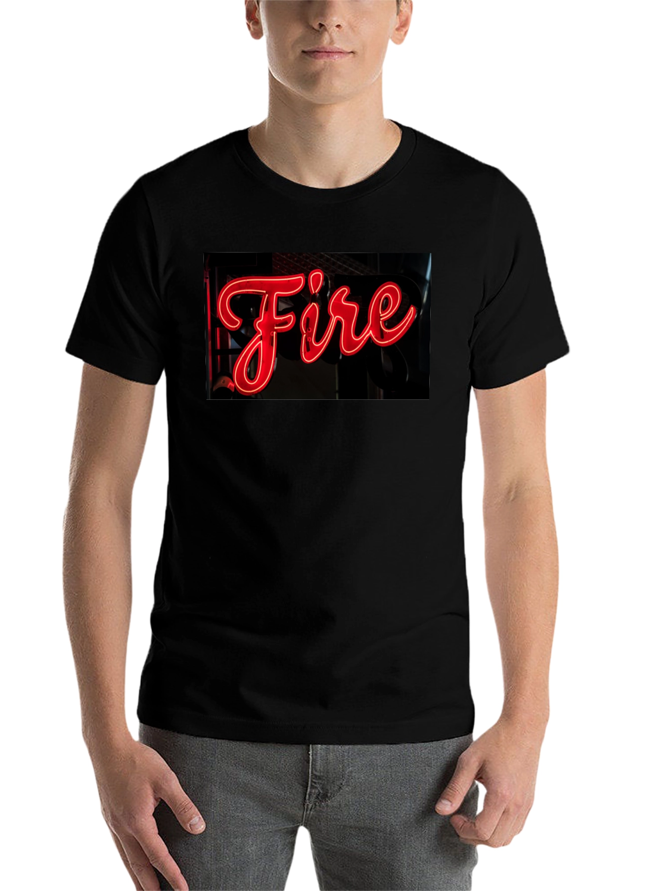 Black Fiery Graphic Tee - Neon Sign Black T-Shirt view 7