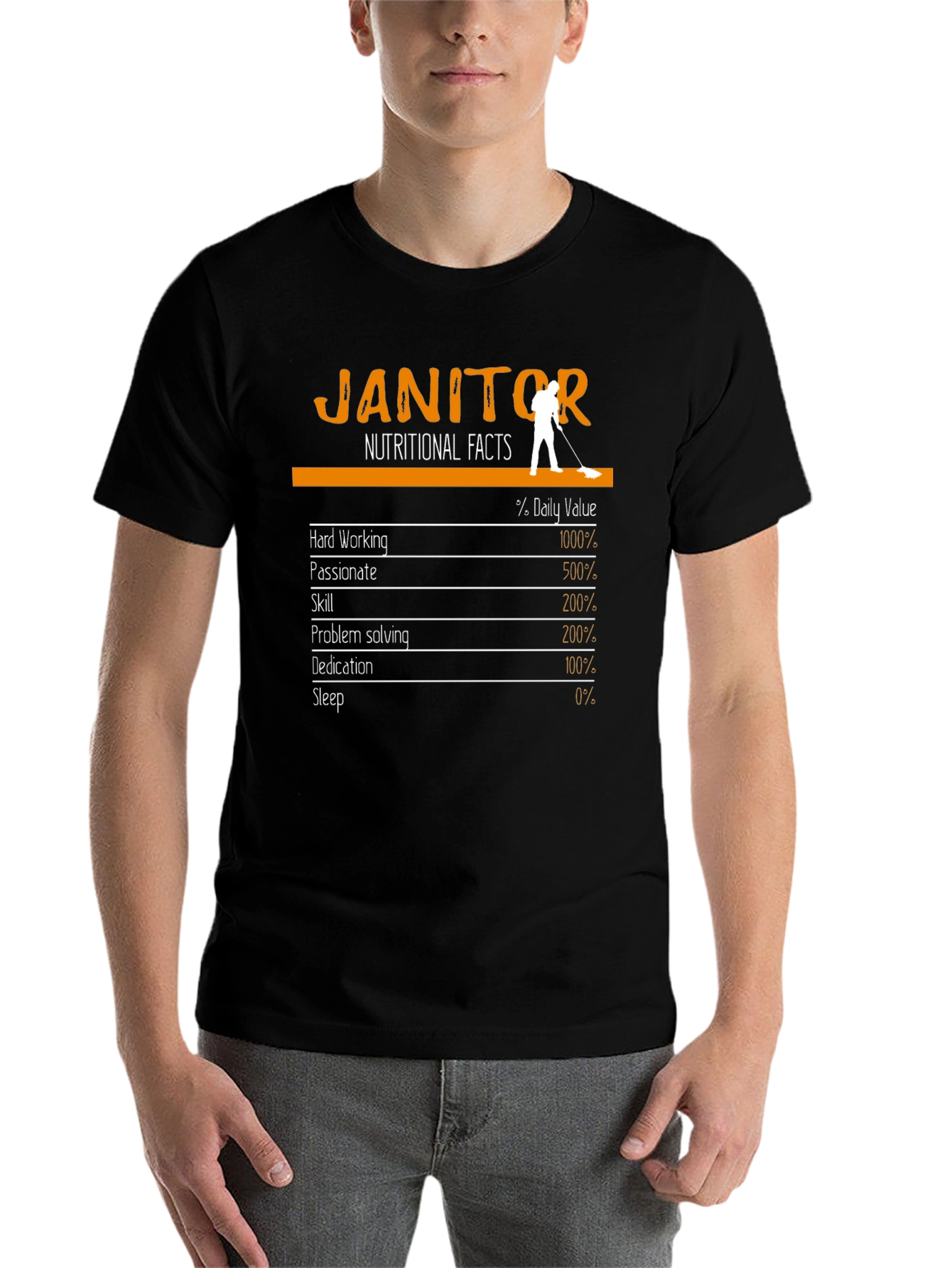 Black Janitor Nutritional Facts Graphic Tee view 7