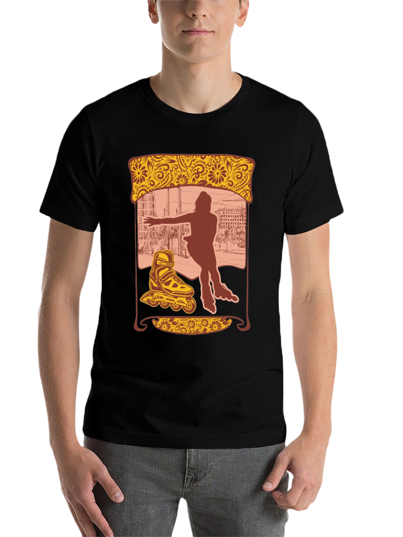 Black Retro Roller Skate Graphic Tee view 7
