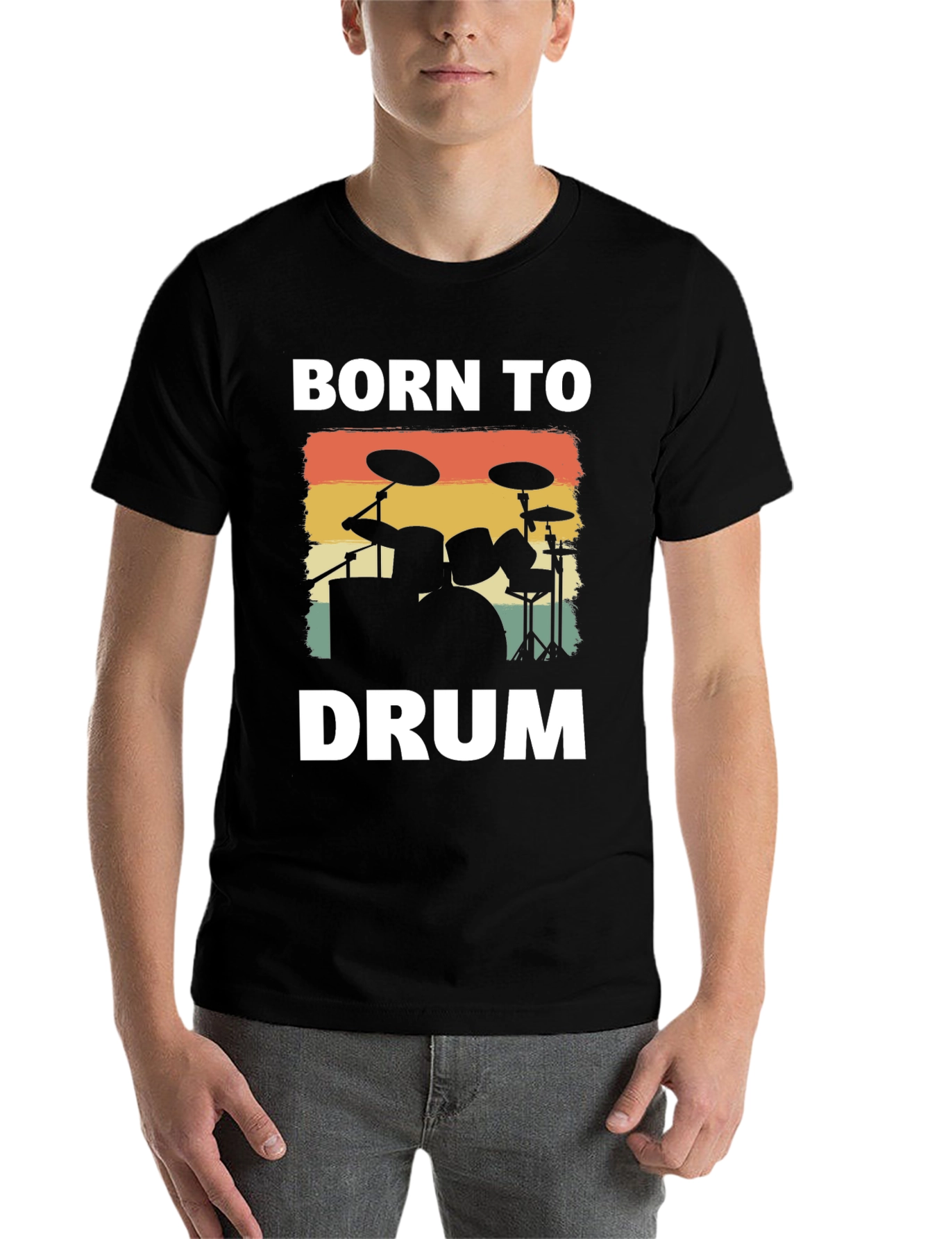 Black Born to Drum T-Shirt - Retro Drummer Tee view 7