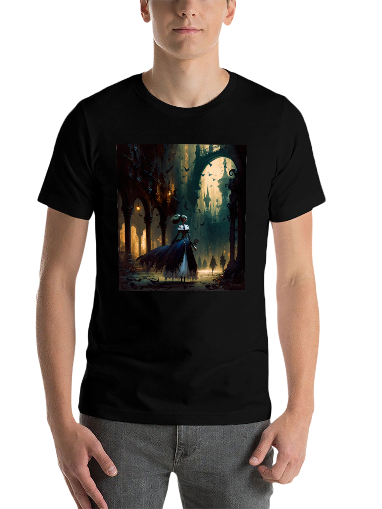 Black Gothic Fantasy T-Shirt - Dark Castle Design view 7