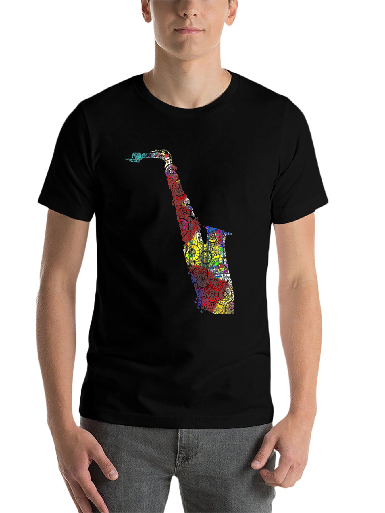 Black Colorful Saxophone Graphic T-Shirt - Black view 7