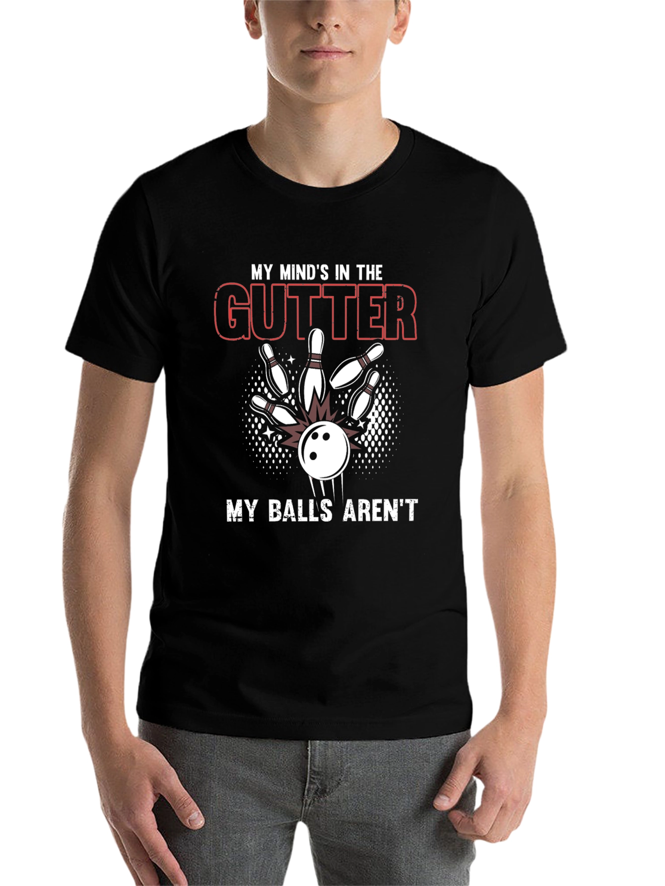 Black Funny Bowling T-Shirt - Mind In The Gutter view 7