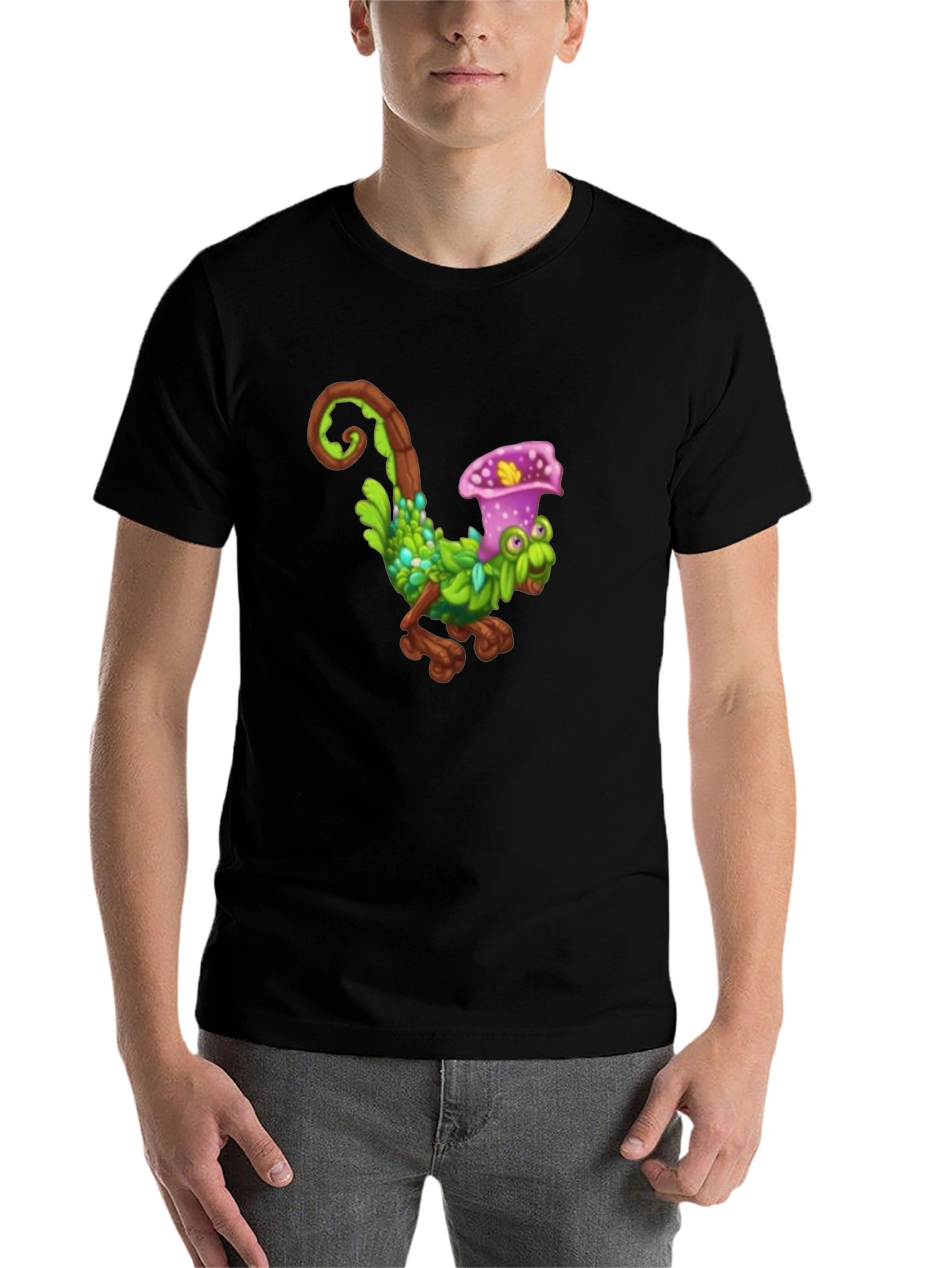 Black Black T-Shirt with Fun Cartoon Creature Design view 7